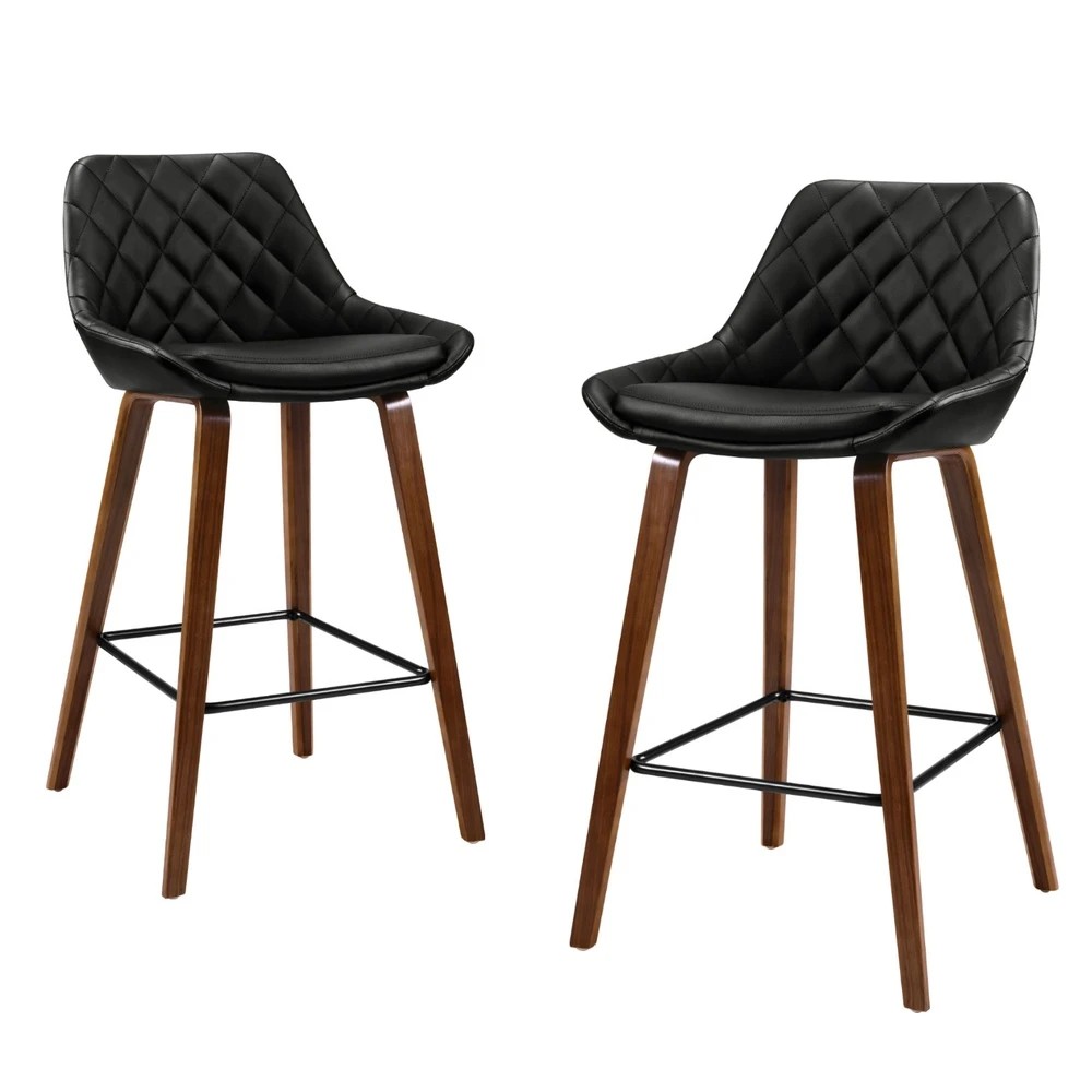 1 Artiss 4x Bar Stools PU Seat Wooden - Black, 1 of 5