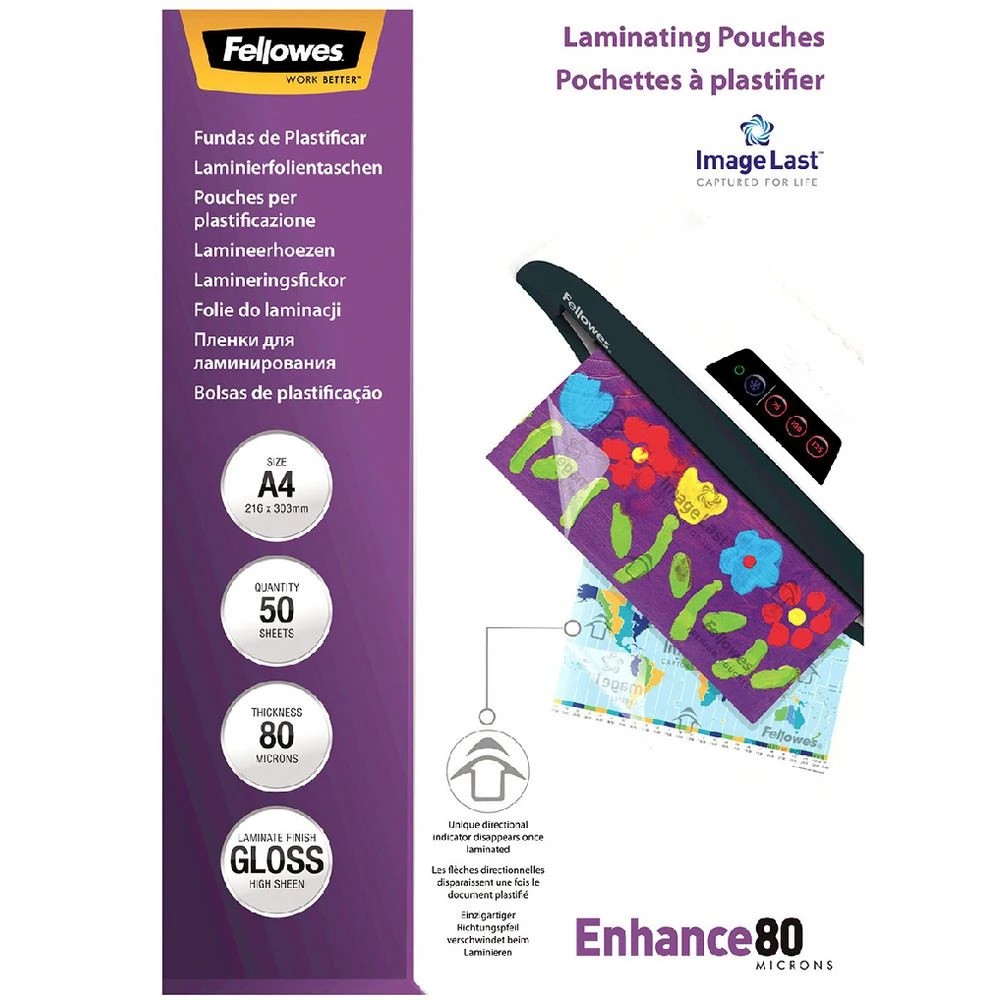 1 Fellowes Laminating Pouches A4 80 Micron Gloss 50 Pack, 1 of 3