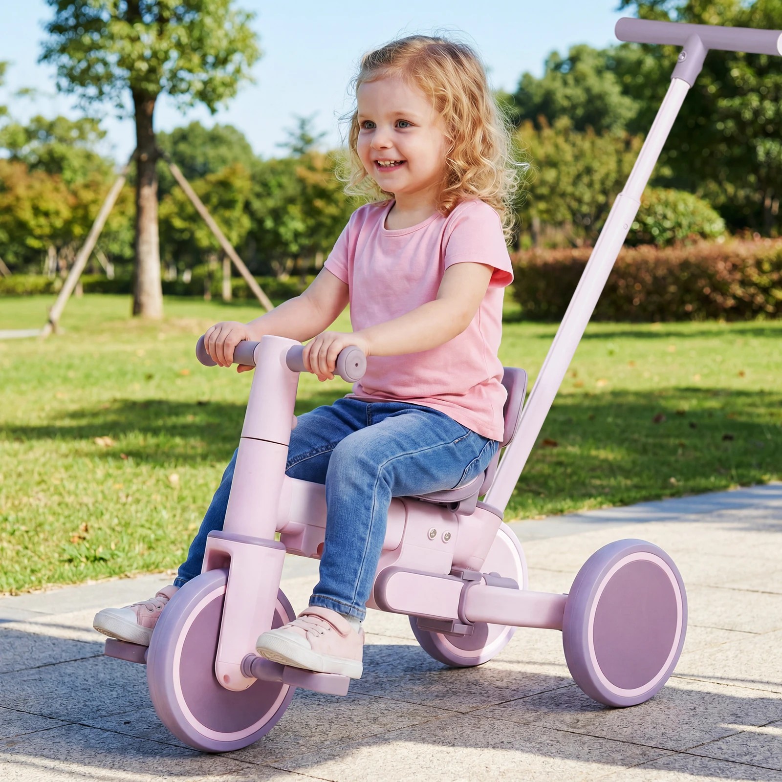 9 Advwin 5-in-1 Toddler Tricycle with Push Handle Foldable Kids Balance Bike for Boys and Girls - Purple, 9 of 9