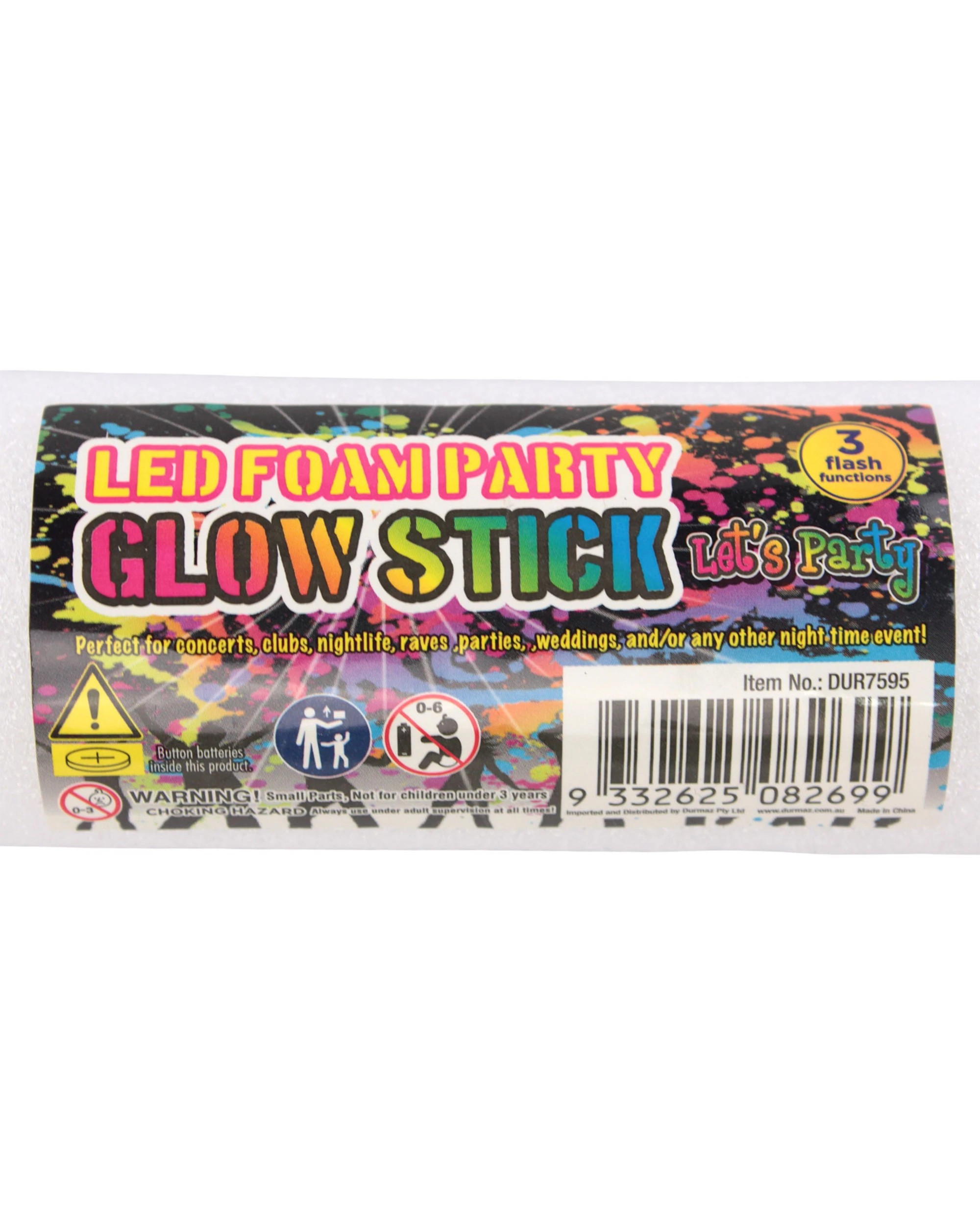 3 Durmaz LED Light Up Foam Party Glow Stick 47cm - Multi, 3 of 4