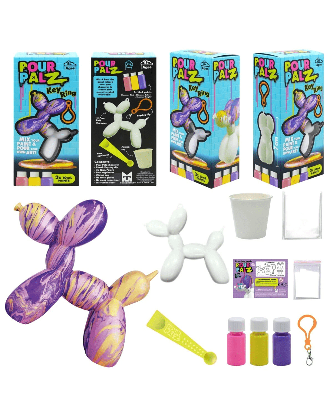 3 Pour Palz Mini Balloon Dog Keyring - Assorted, 3 of 7