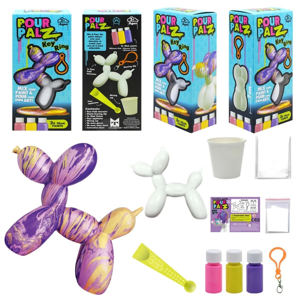 3 Pour Palz Mini Balloon Dog Keyring - Assorted, 3 of 7