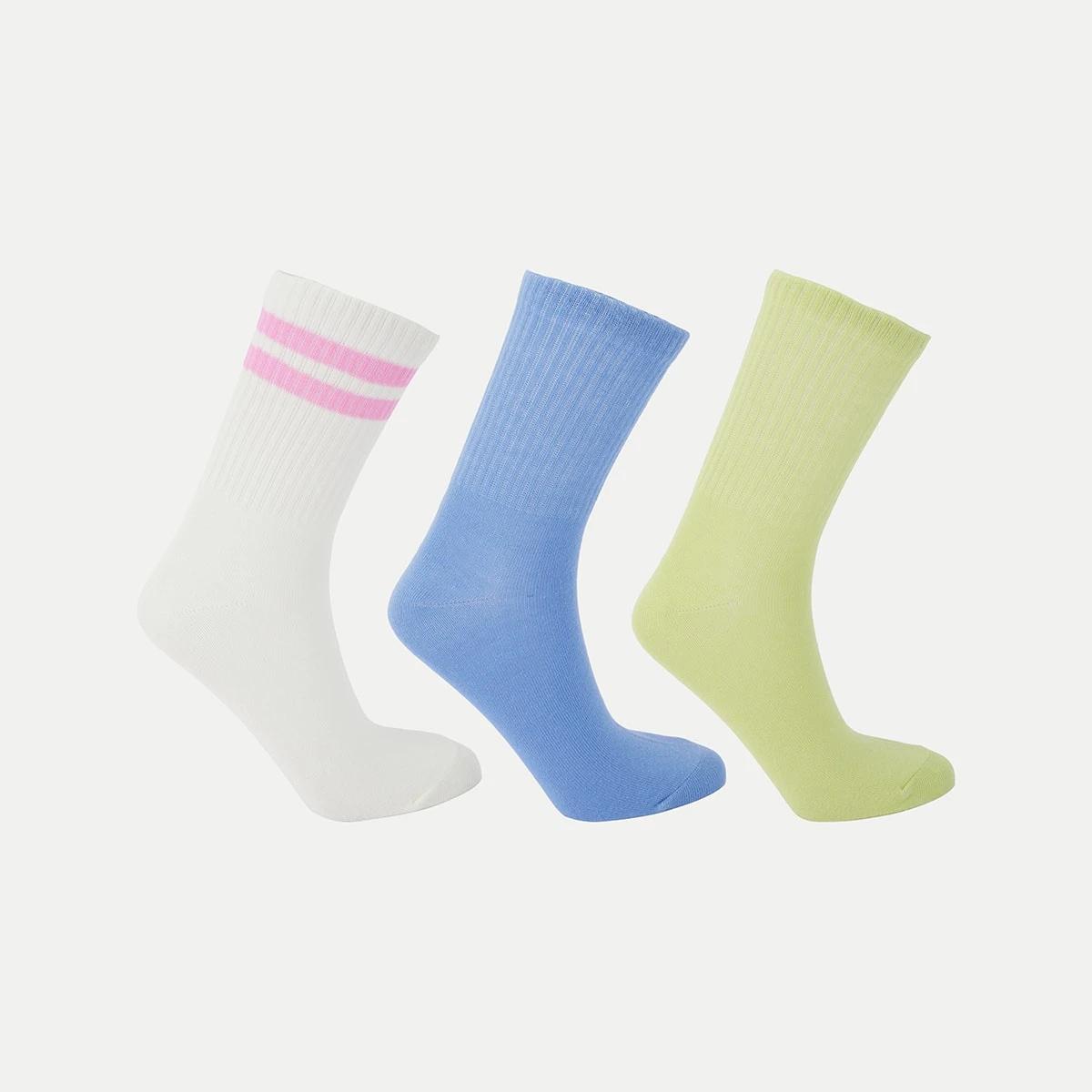 2 3 Pack Rib Quarter Crew Socks Shado Lime, 2 of 3