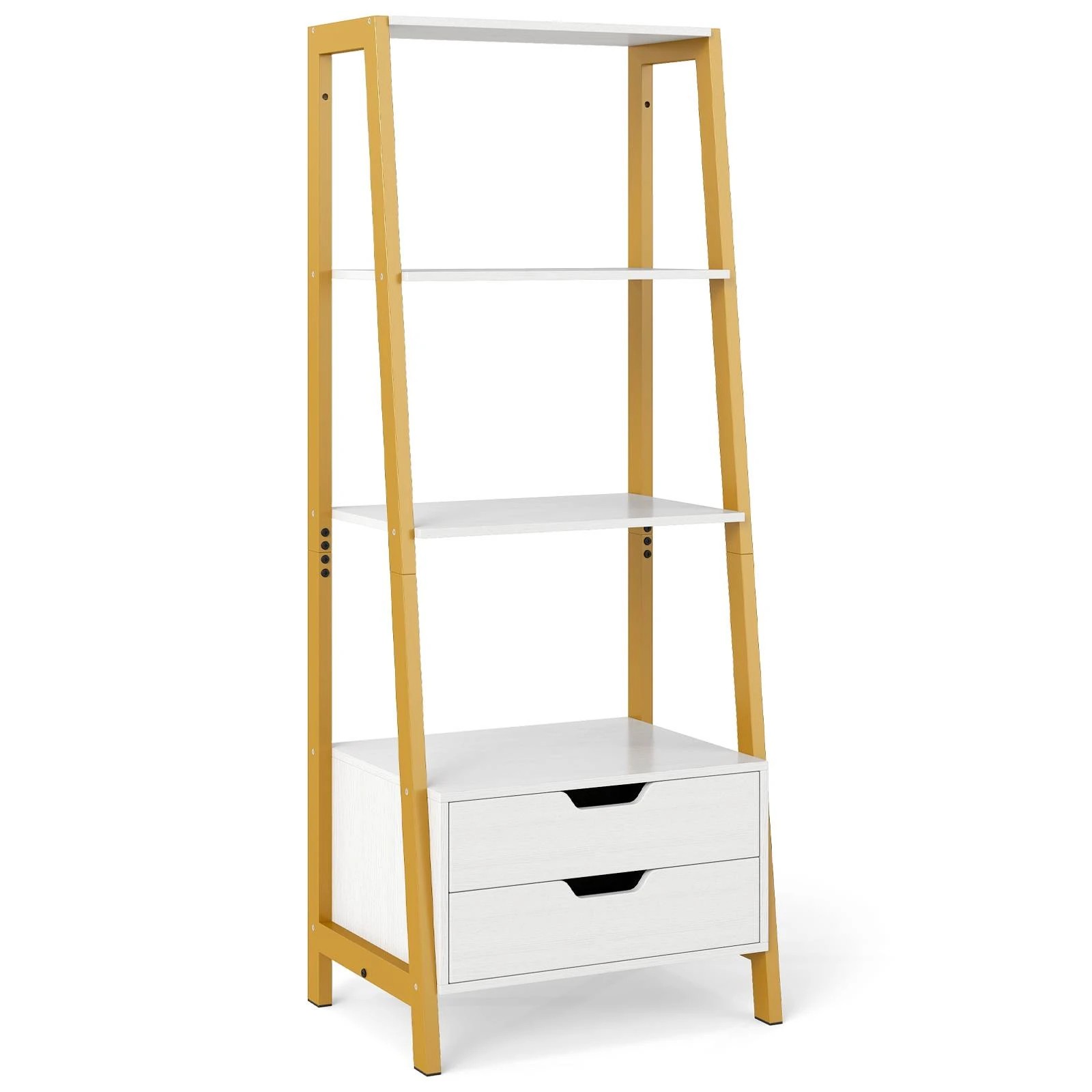 1 Costway Ladder Bookshelf w/Storage Shelf & Drawer Tall Display Rack Bookcase - White, 1 of 4