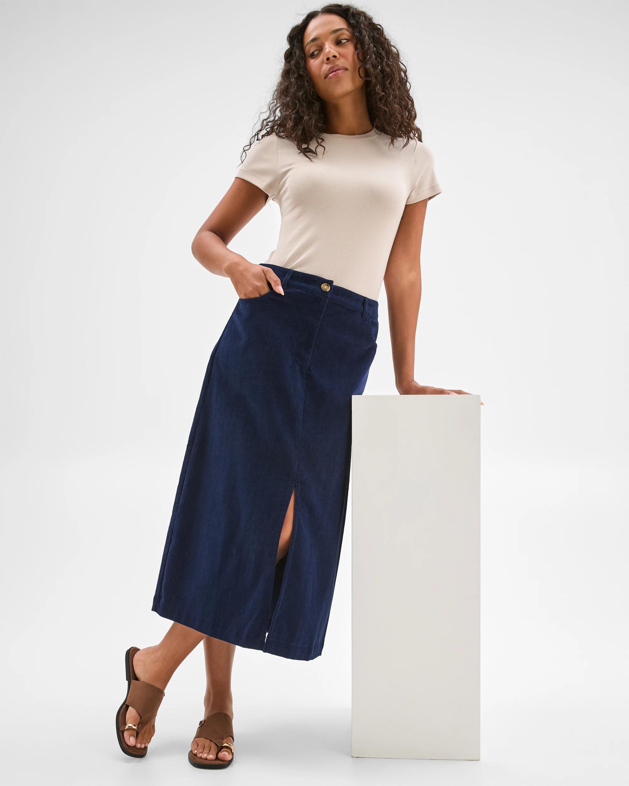 2 Target Woman Corduroy Maxi Skirt NAVY BLAZER, 2 of 6