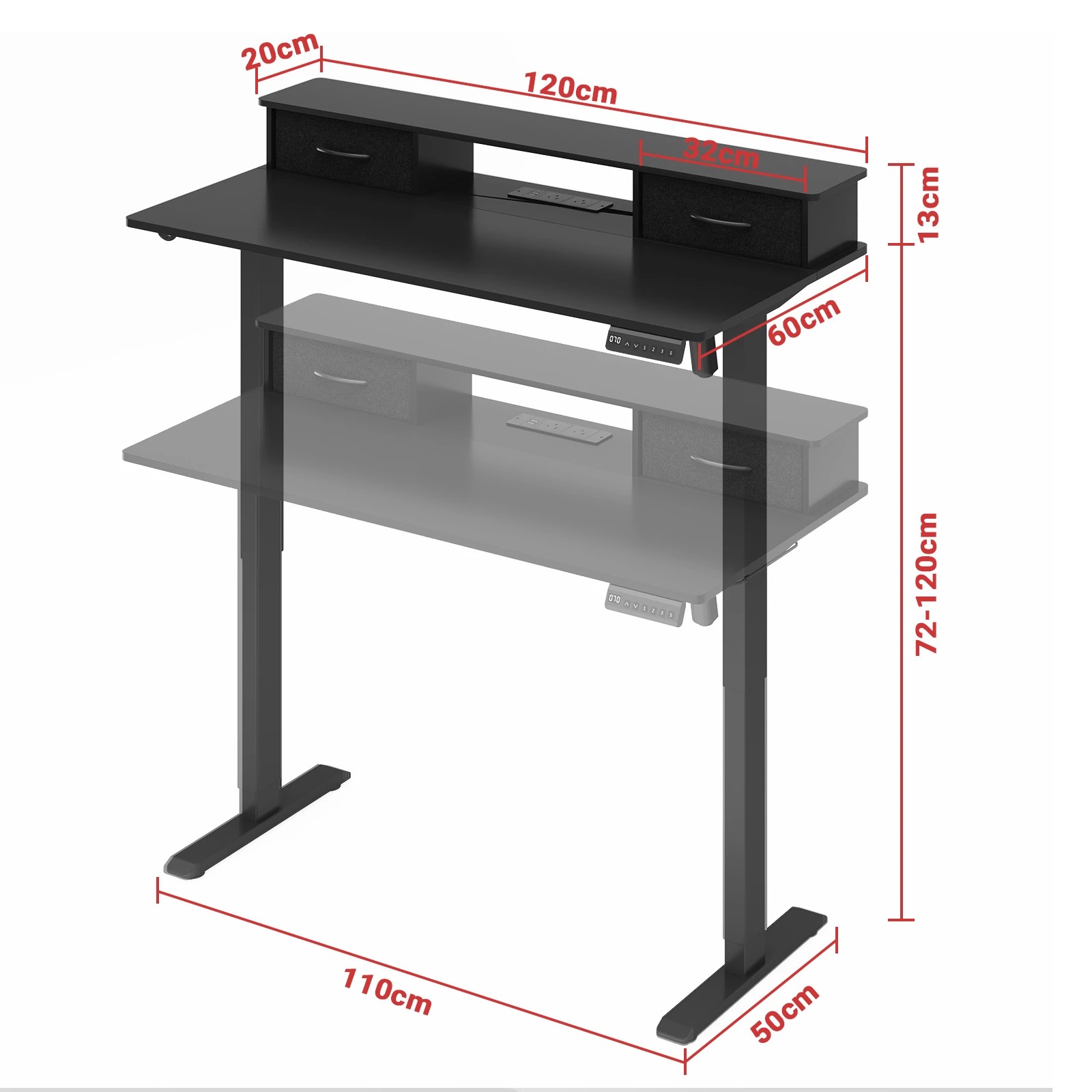 2 Advwin Electric Standing Desk with Monitor Stand 2 Drawers - Black, 2 of 6