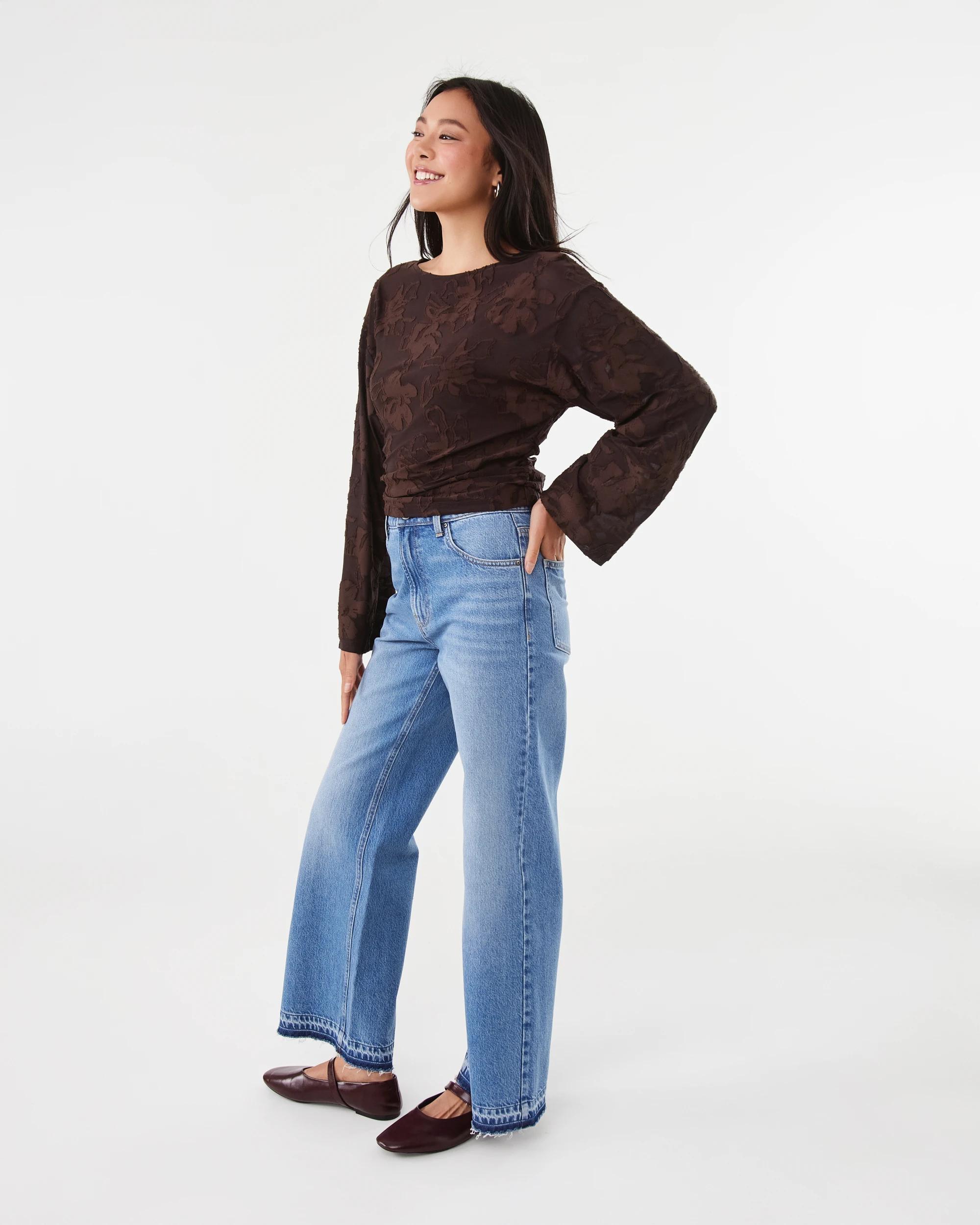 3 Long Sleeve Jacquard Top Melt Brown, 3 of 7