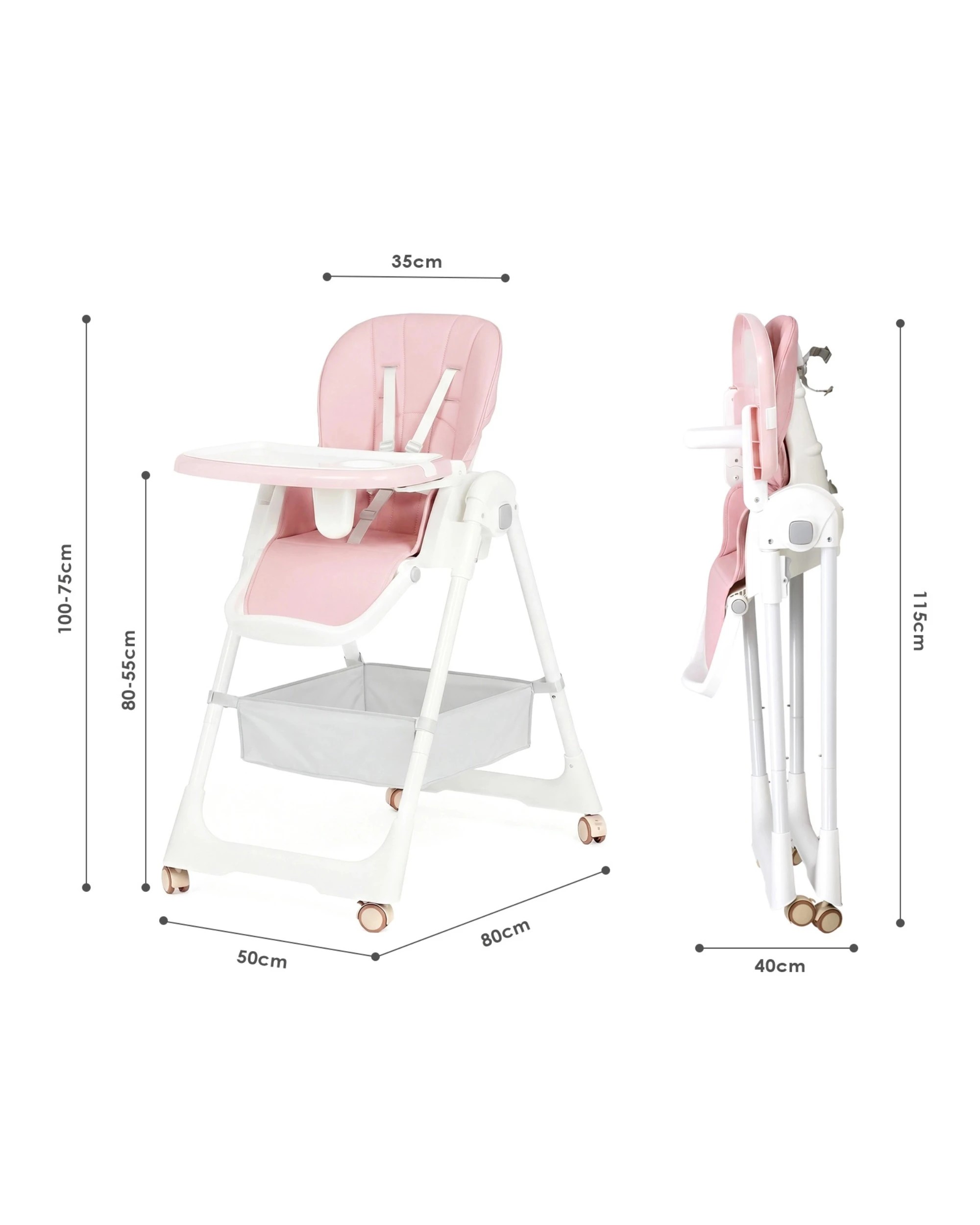 7 3-in-1 Folding Baby High Chair Toddler Feeding Chair - Pink, 7 of 9