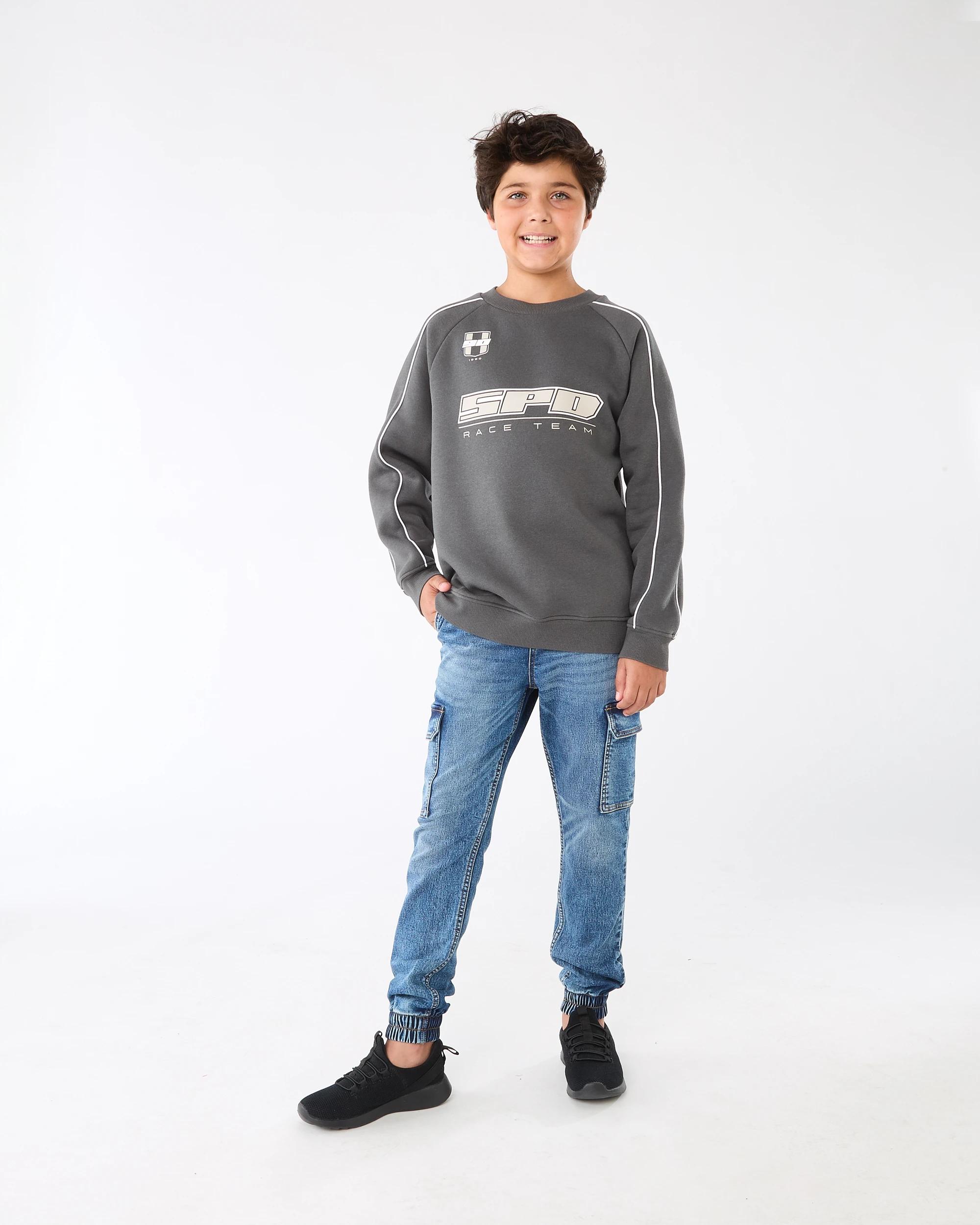 7 Oversized Pipe Detail Crew Neck Sweatshirt Gry Moto, 7 of 9