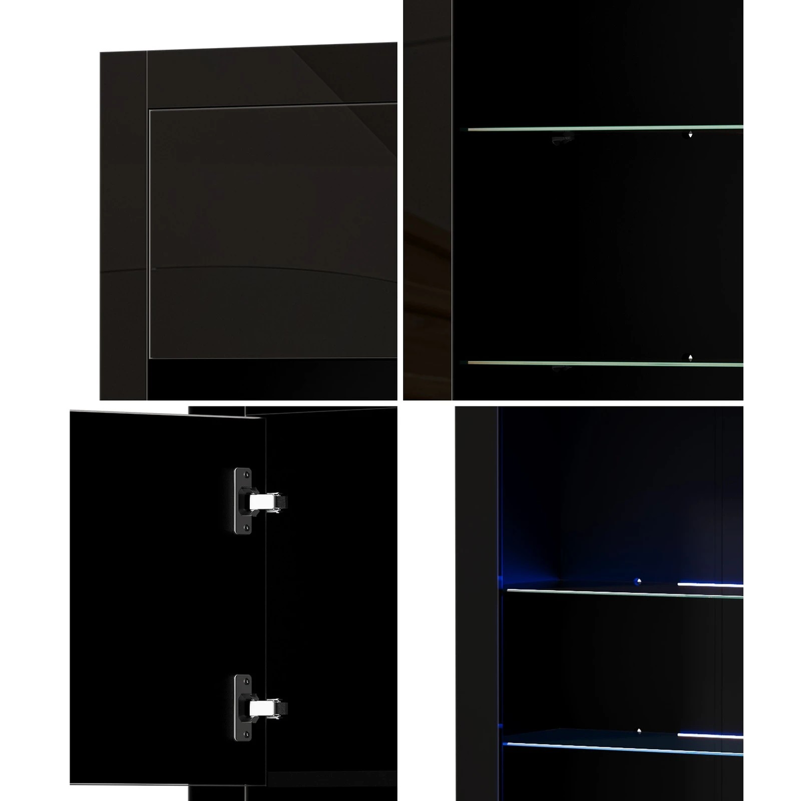 5 Oikiture LED Display Cabinet Buffet Sideboard Storage Cupboard 170cm - Black, 5 of 8