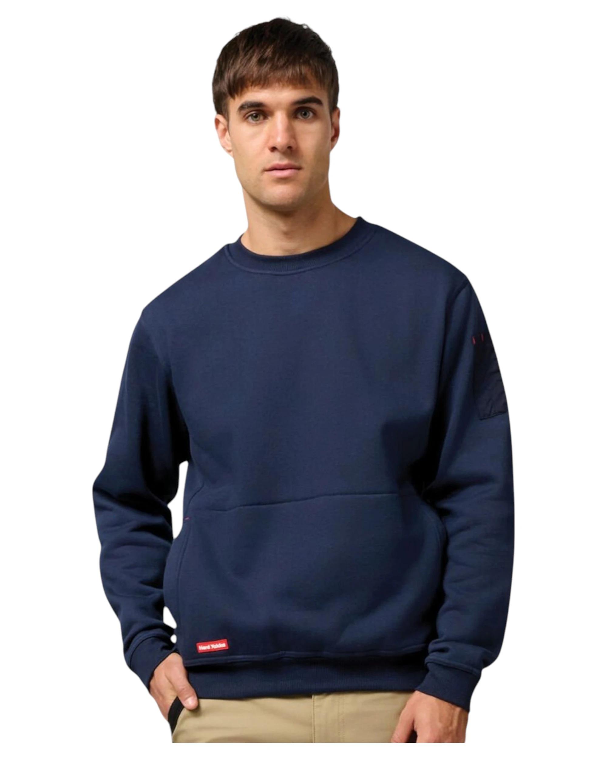2 Hard Yakka Mens Fleece Crew Jumper Navy NAVY, 2 of 5