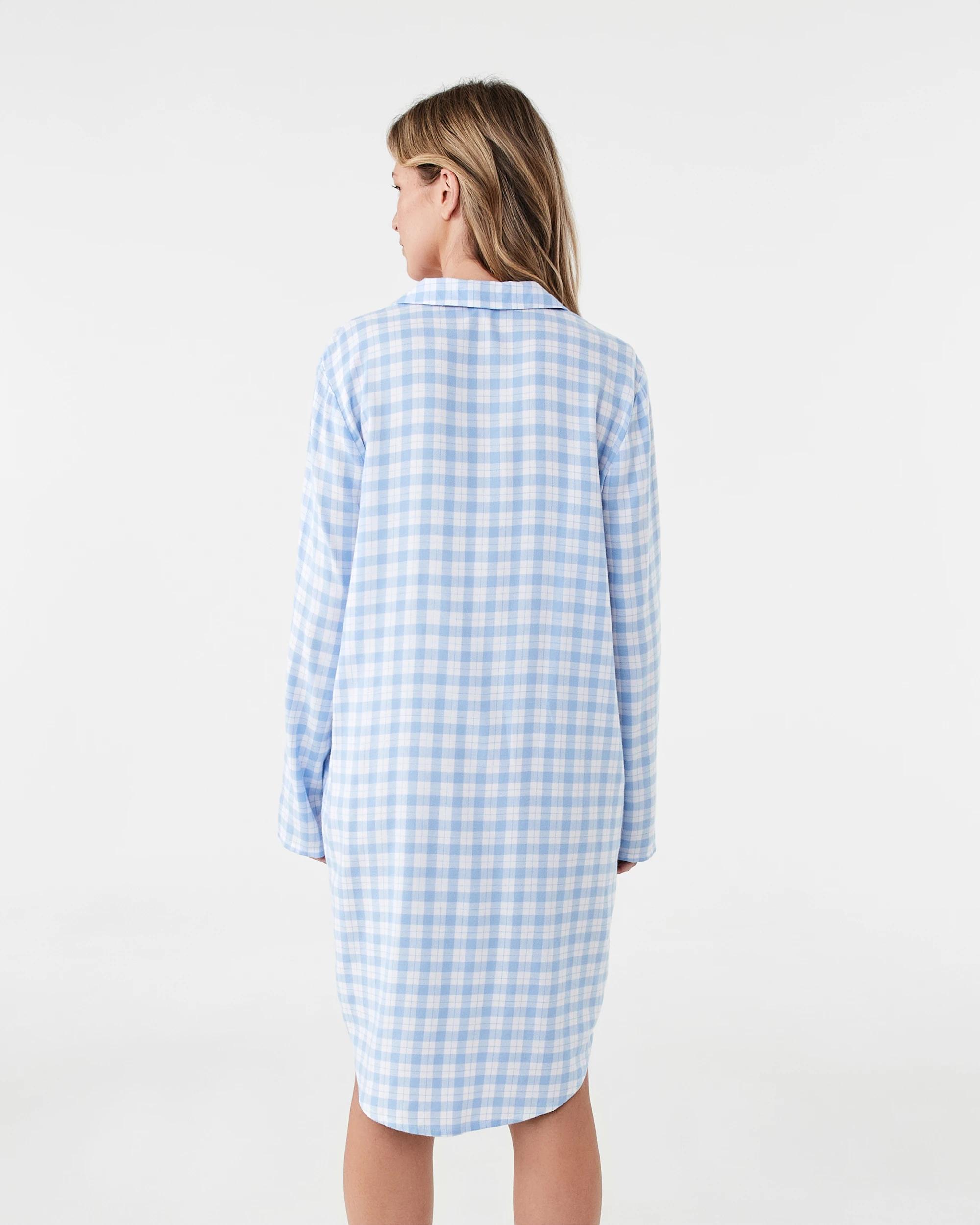 3 Long Sleeve Flannel Nightie Blue Chk, 3 of 8