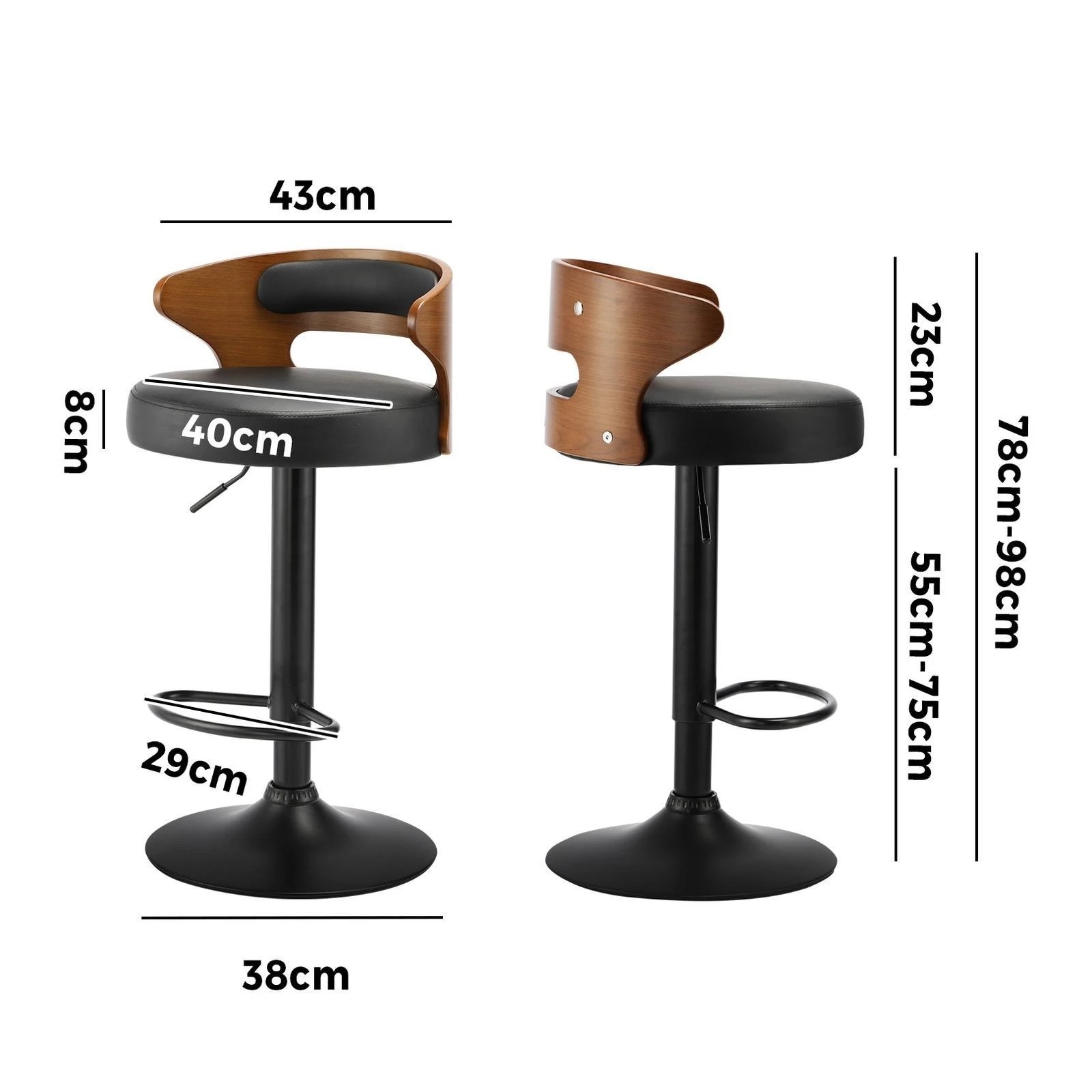 9 Oikiture 2x Bar Stools Kitchen Gas Lift Swivel Chairs Stool Wooden Barstool
 - Black, 9 of 9