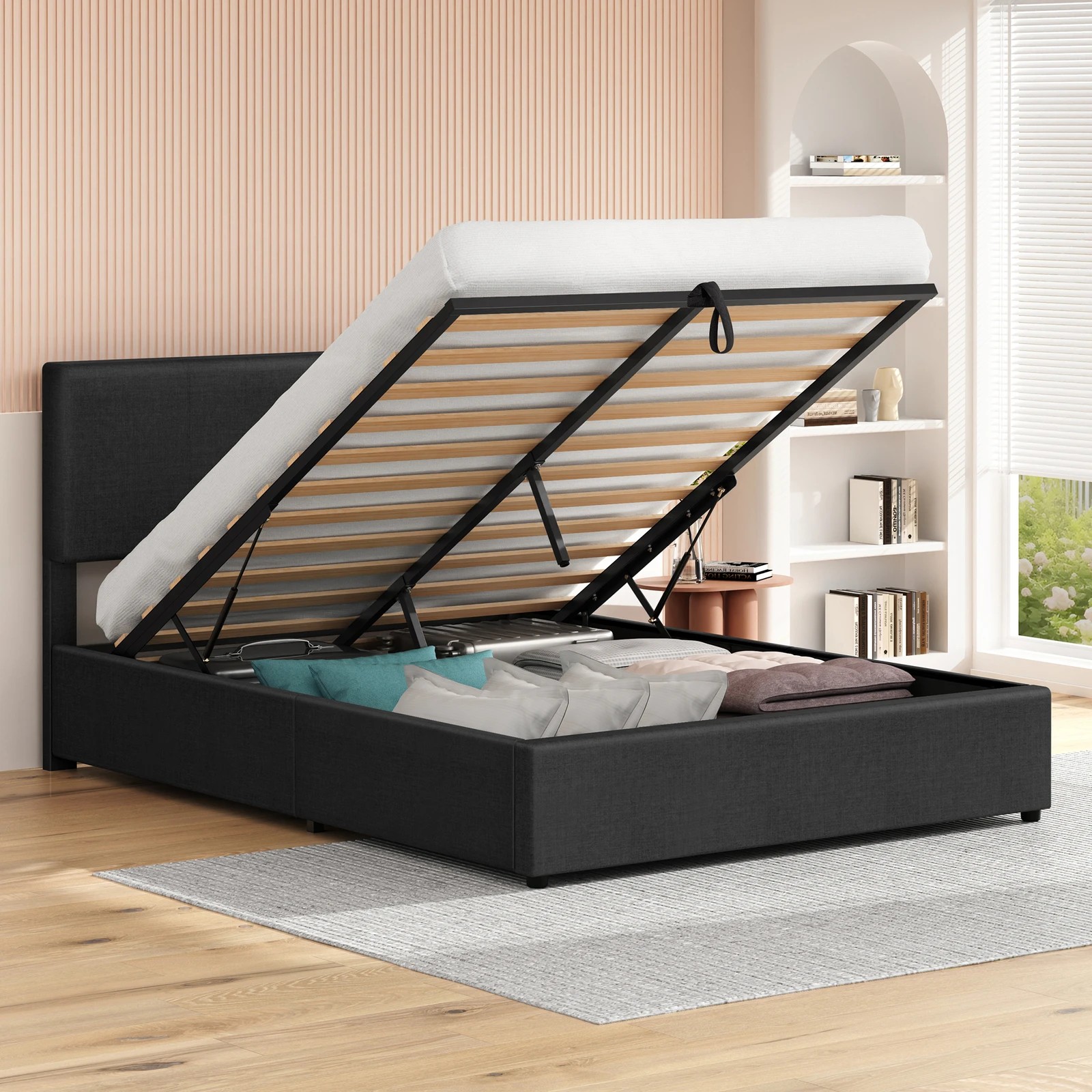 4 Alfordson Bed Frame Queen Gas Lift Storage Adjustable Headboard Luria - Charcoal, 4 of 9