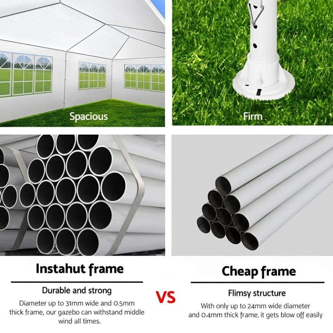 5 Instahut Gazebo 3x9m Marquee Wedding Party Tent Outdoor Camping Side Wall Canopy 8 Panel - White, 5 of 6