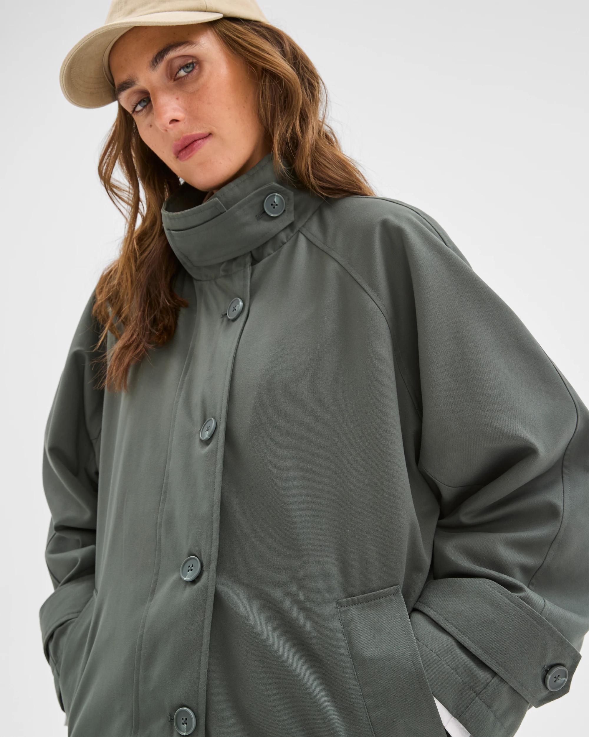 1 Target Woman Longline Funnel Neck Coat COAL GREEN, 1 of 7
