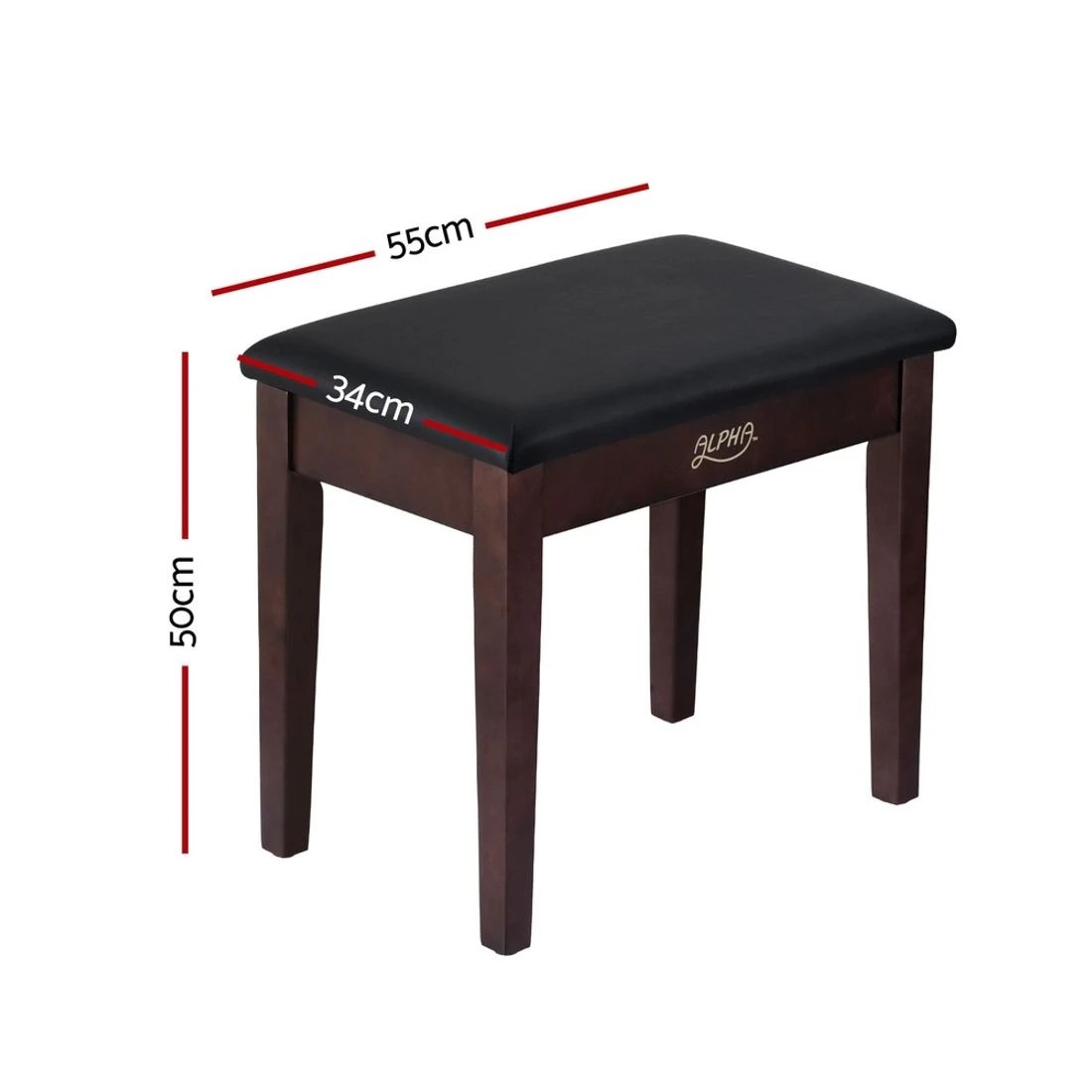 2 Alpha Piano Bench Stool with Storage Wooden PU Leather - Black, 2 of 7