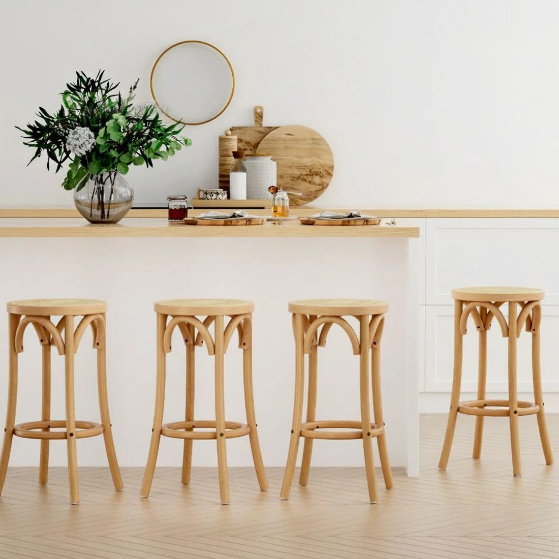 5 Artiss 4x Bar Stoosl Rattan Seat Wooden - Natural, 5 of 5