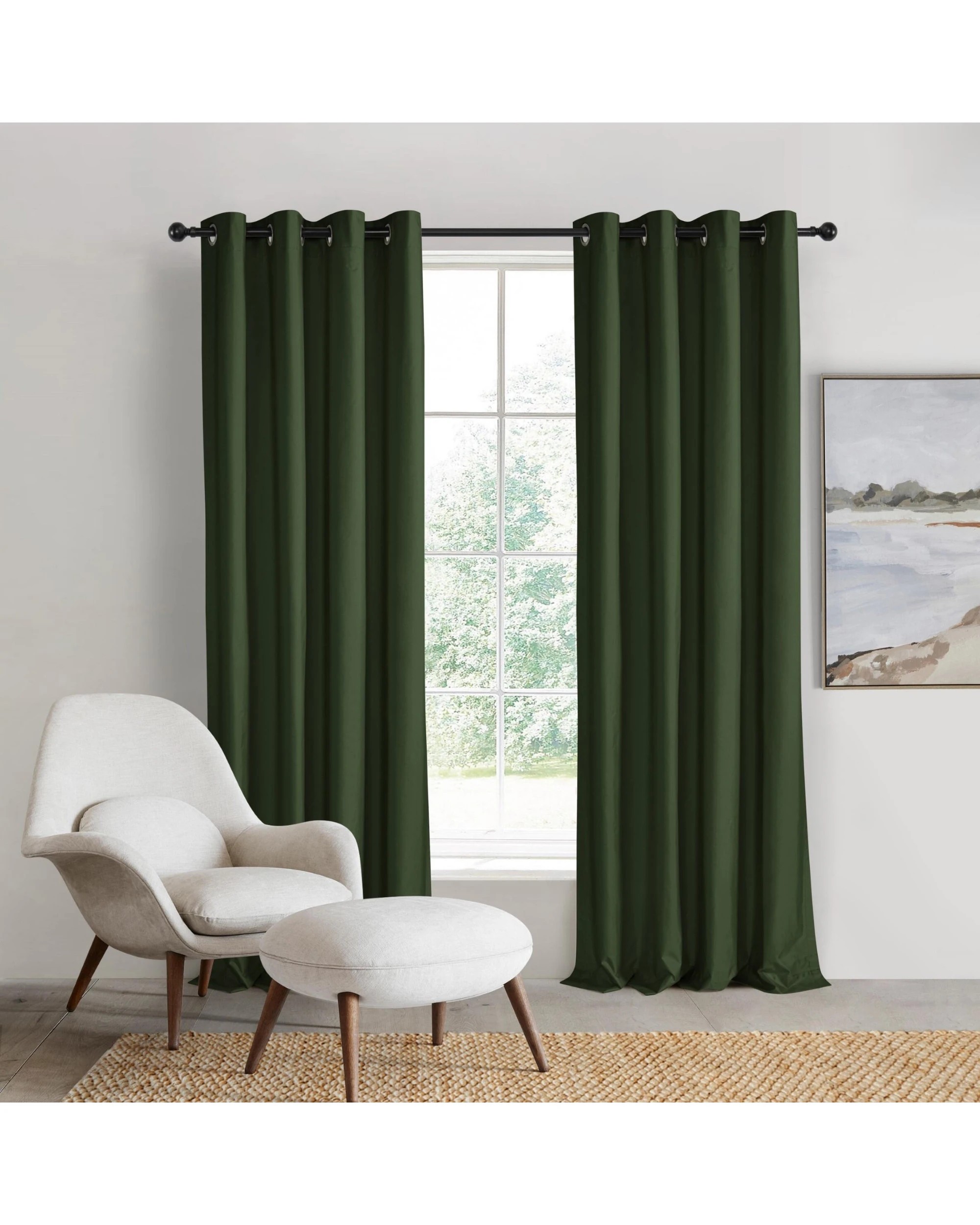 1 Sherwood Home Orlando Blockout Eyelet Curtain Pair 90x223cm - Pine, 1 of 5