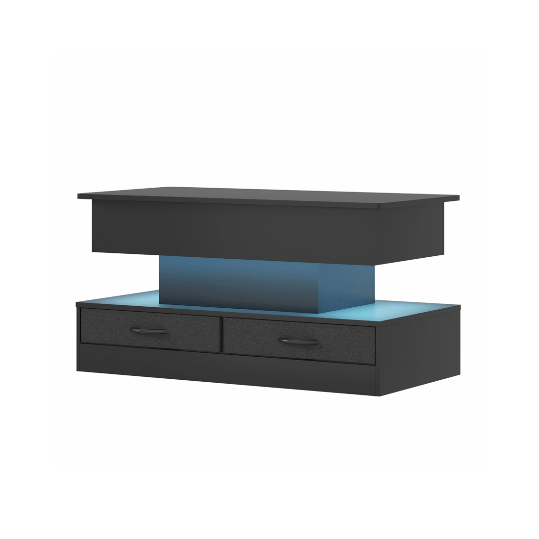 1 Advwin Lift up Top Coffee Table with Hidden Storage & Drawers RGB LED Lights Wooden Tea Table Black, 1 of 9