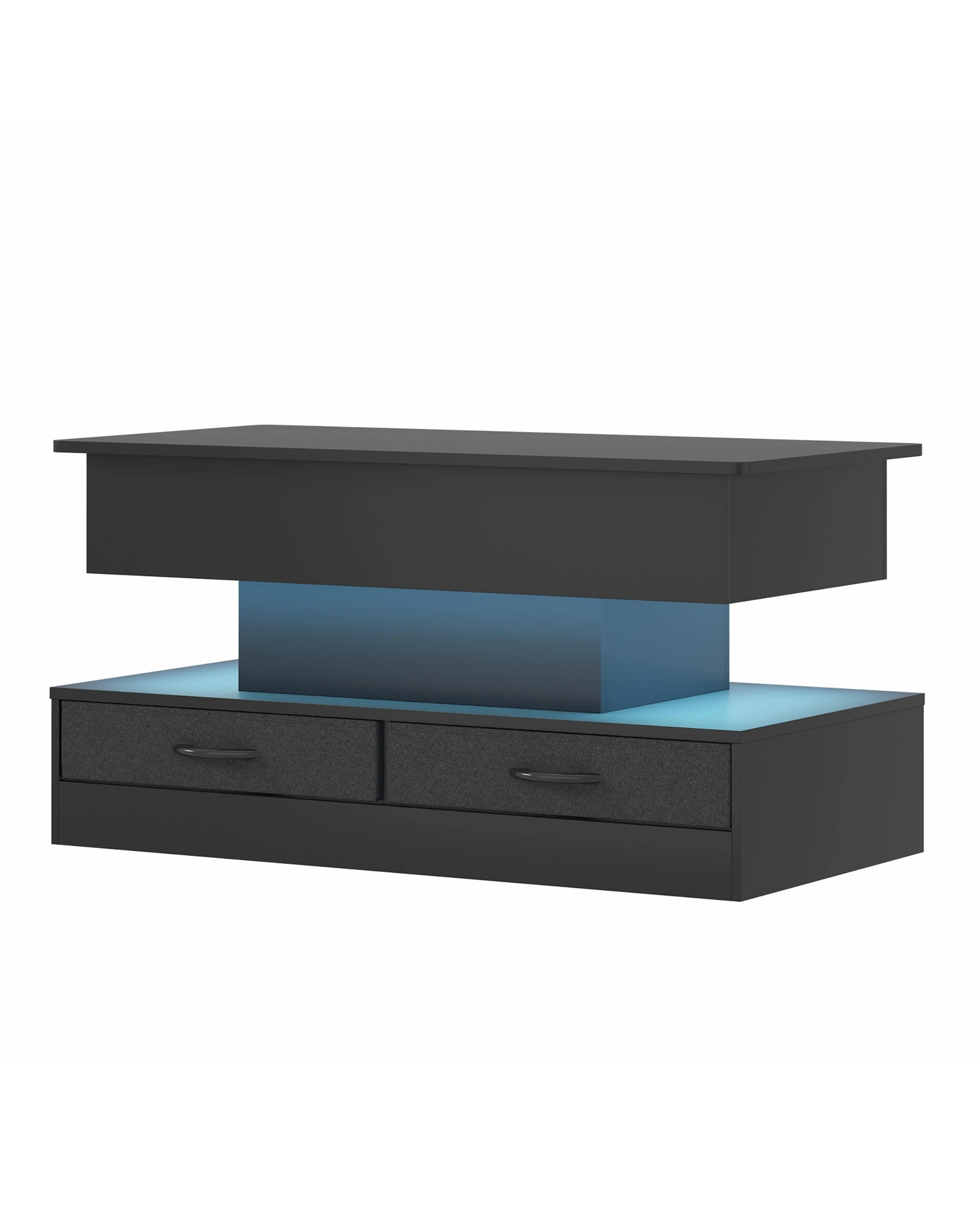 1 Advwin Lift up Top Coffee Table with Hidden Storage & Drawers RGB LED Lights Wooden Tea Table Black, 1 of 9