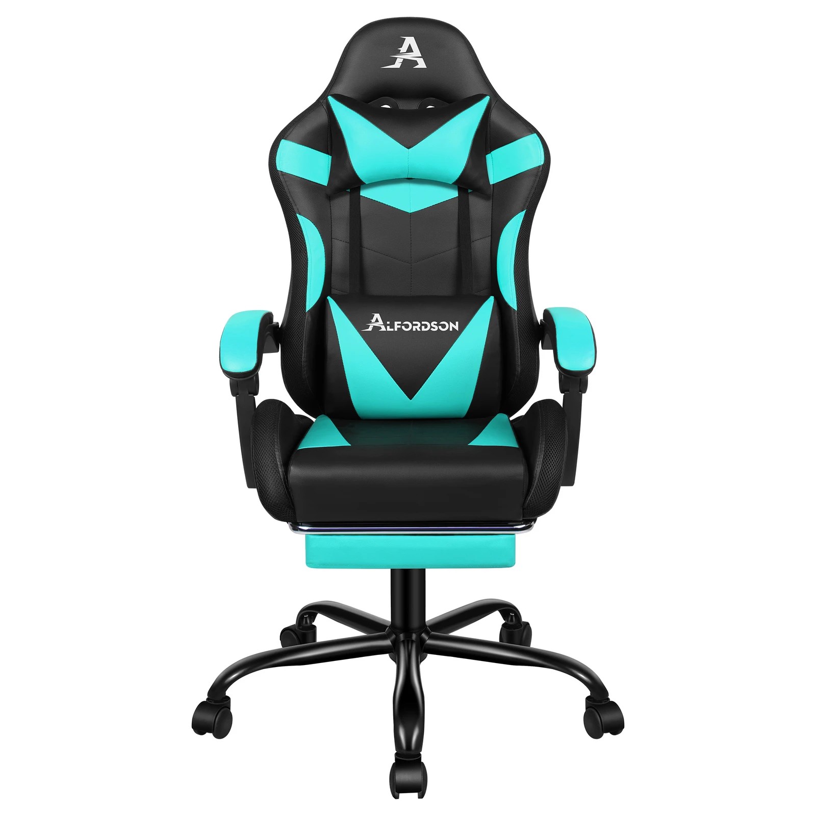 4 Alfordson Gaming Chair Office Massage 12 RGB LED Computer Seat PU Leather - Cyan, 4 of 10