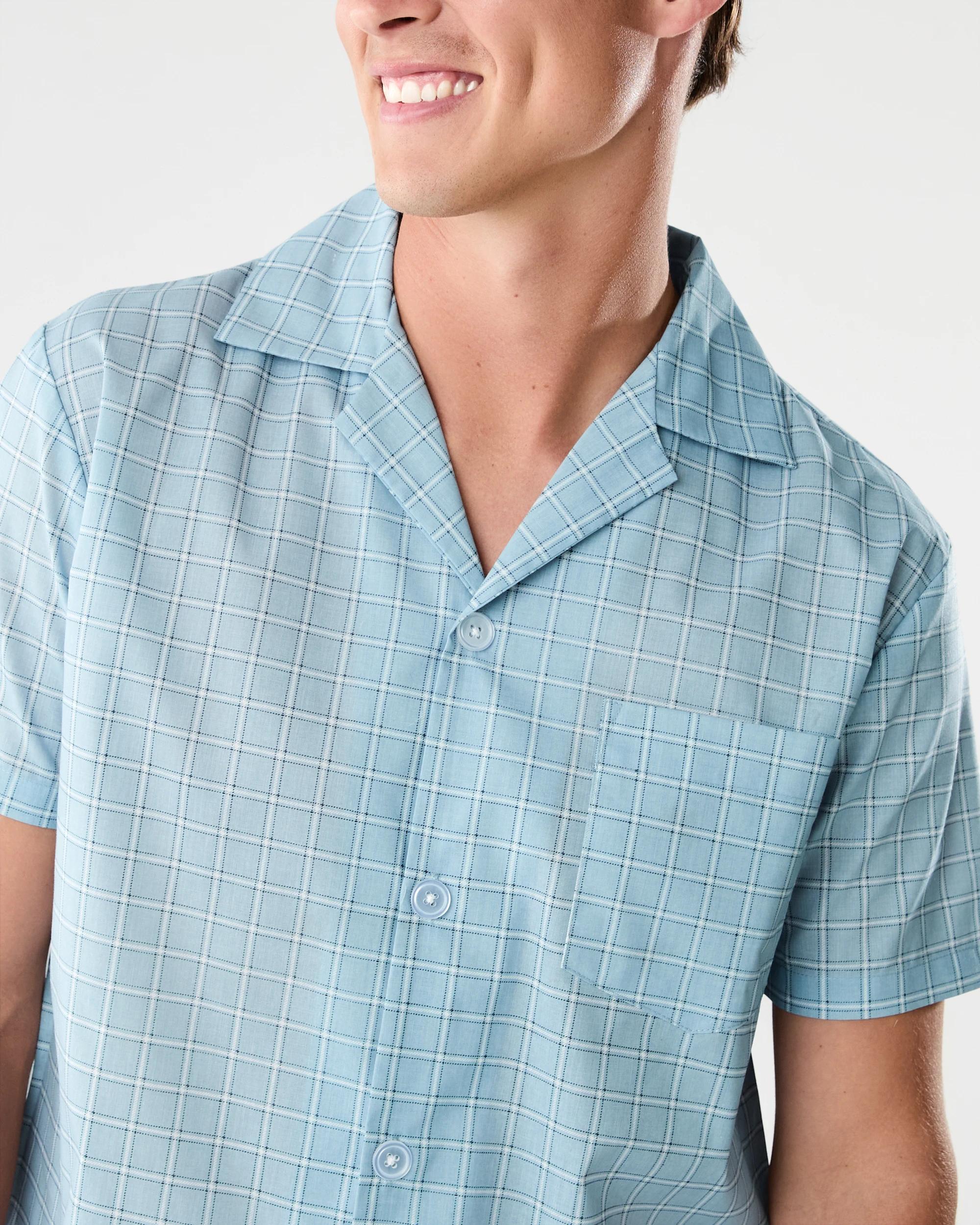 6 Short Leg Woven Pyjama Set Blu Check, 6 of 9