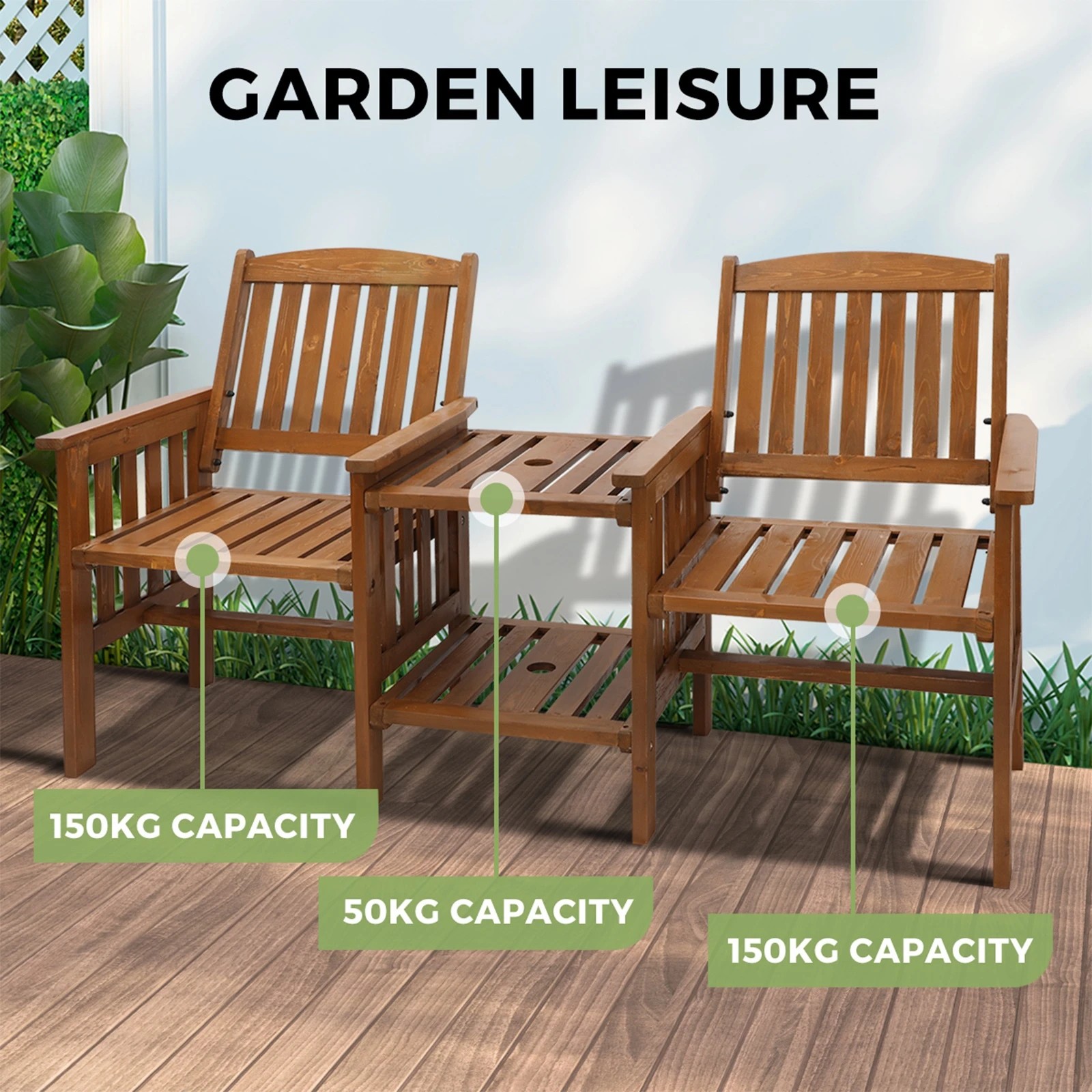 9 Livsip Garden Bench Wooden Outdoor Table & Chair Set - Brown, 9 of 10