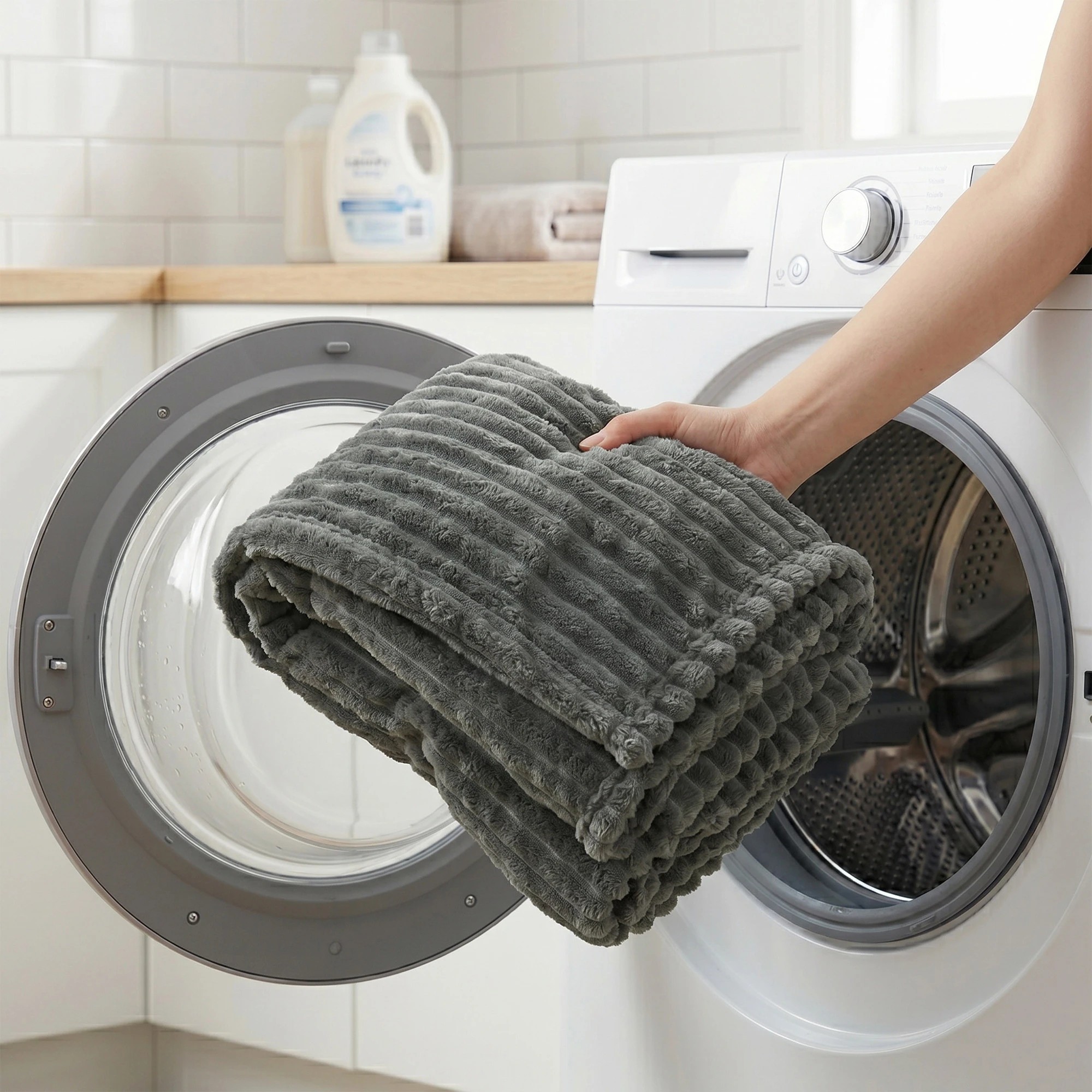 6 Royal Comfort Thermolux Heated Stripe Faux Fleece Throw - Grey, 6 of 7