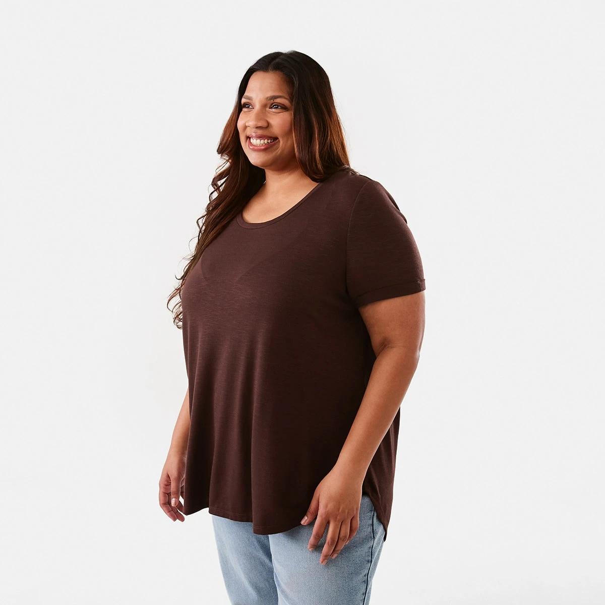 2 Curve Short Sleeve Slub Round Neck T-shirt Bnt Mroon, 2 of 6