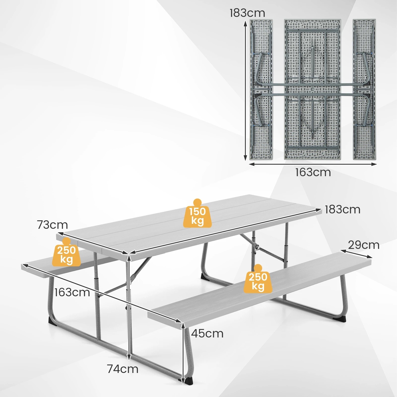 2 Costway Folding Picnic Table Bench Set 8-Person Outdoor Dining Table All-weather Camping Table Set - Grey, 2 of 4