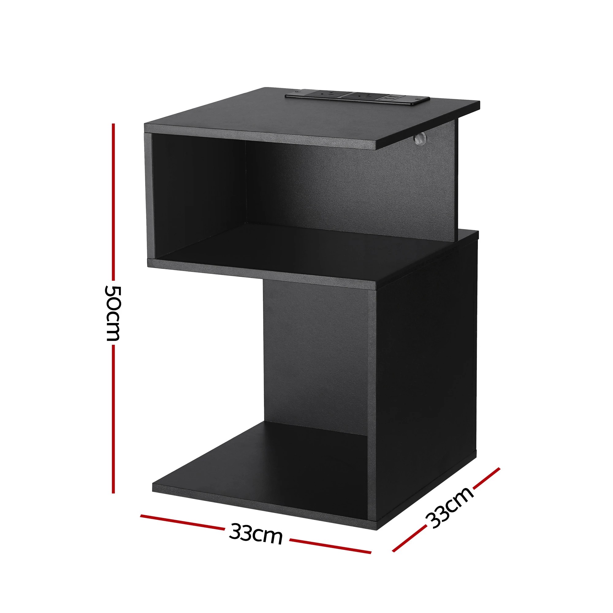 2 Artiss Bedside Table 2 Shelves S-Shaped Charging Station - Black, 2 of 7
