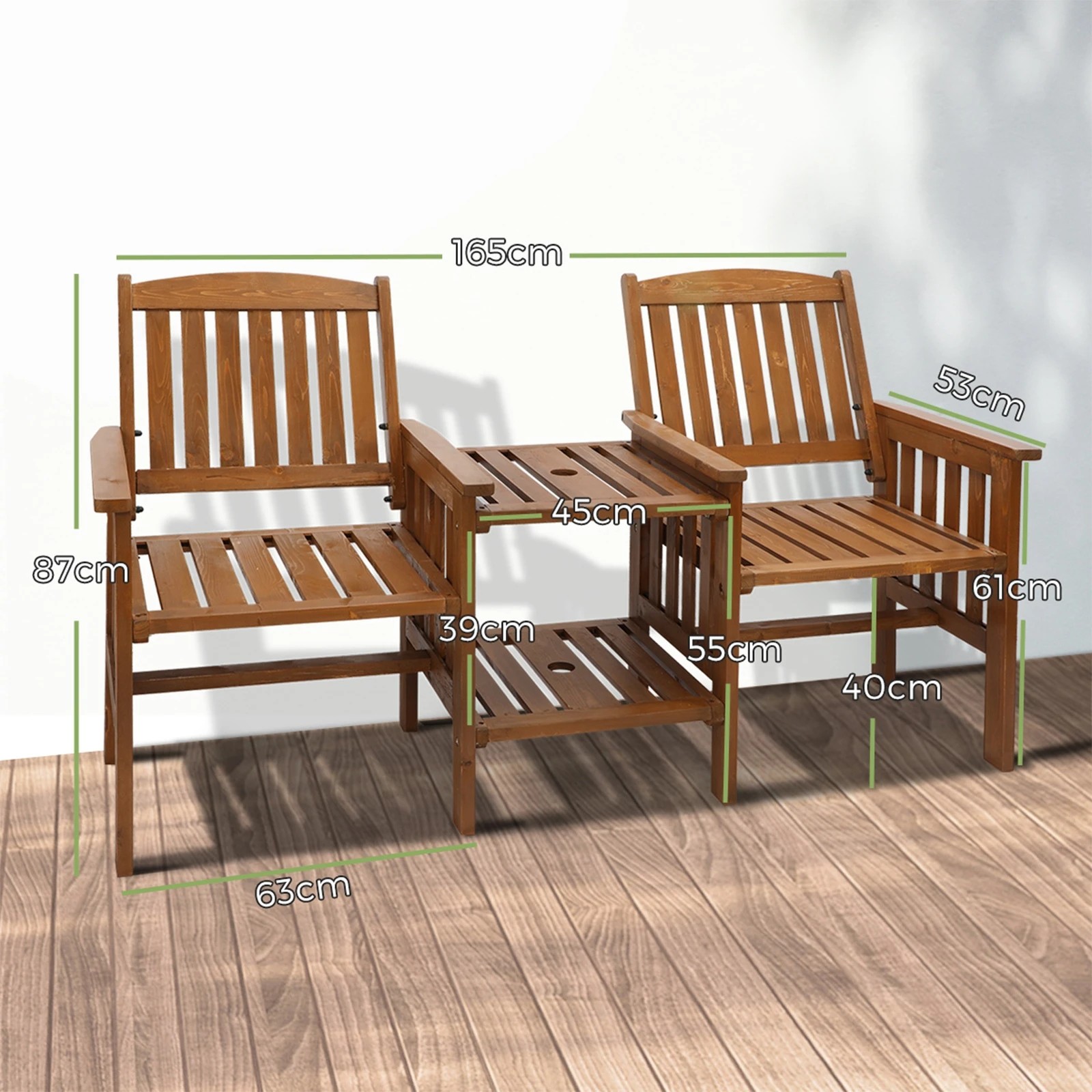 2 Livsip Garden Bench Wooden Outdoor Table & Chair Set - Brown, 2 of 10