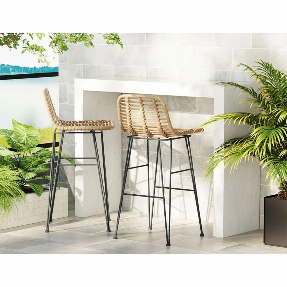 4 Gardeon 2 Piece Outdoor Bar Stools Wicker Dining Rattan Chair - Natural, 4 of 4