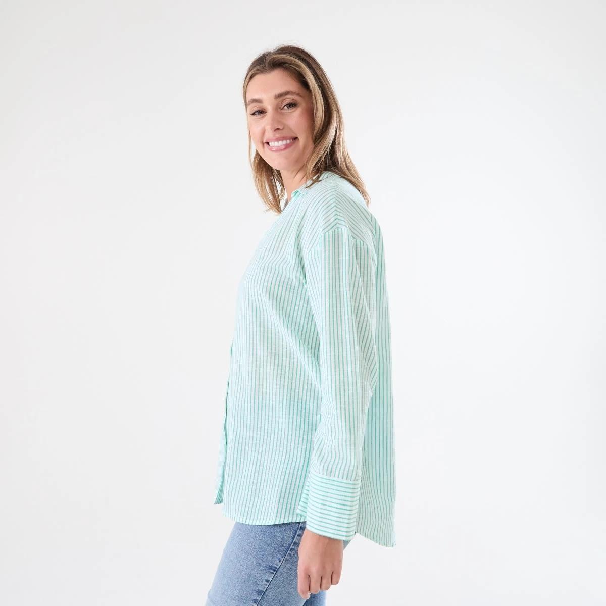 2 Long Sleeve Cotton Slub Stripe Shirt MONO STRIPE GREEN, 2 of 5