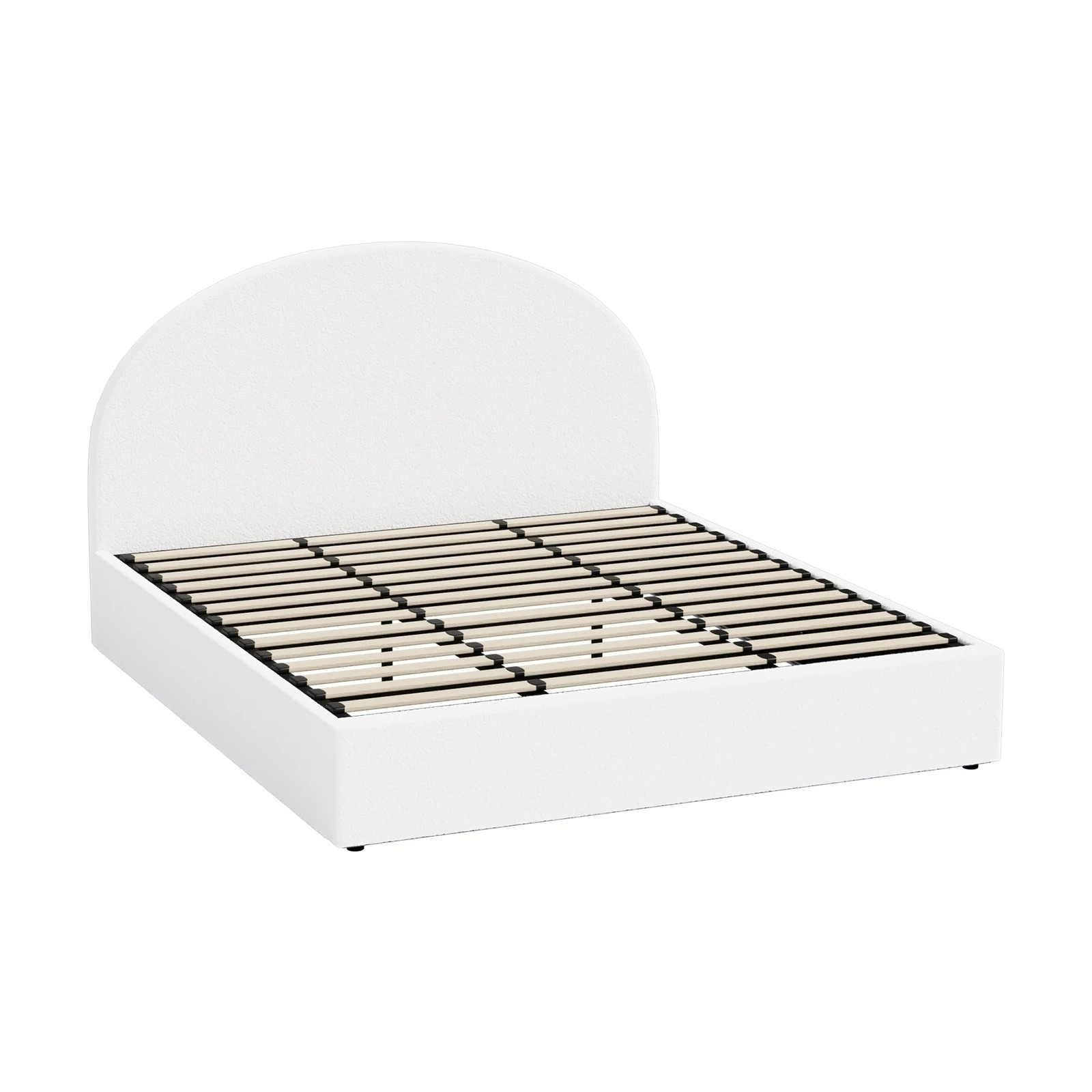 6 Oikiture Bed Frame King Size With Gas Lift Storage Base LED Lights Boucle - White, 6 of 8