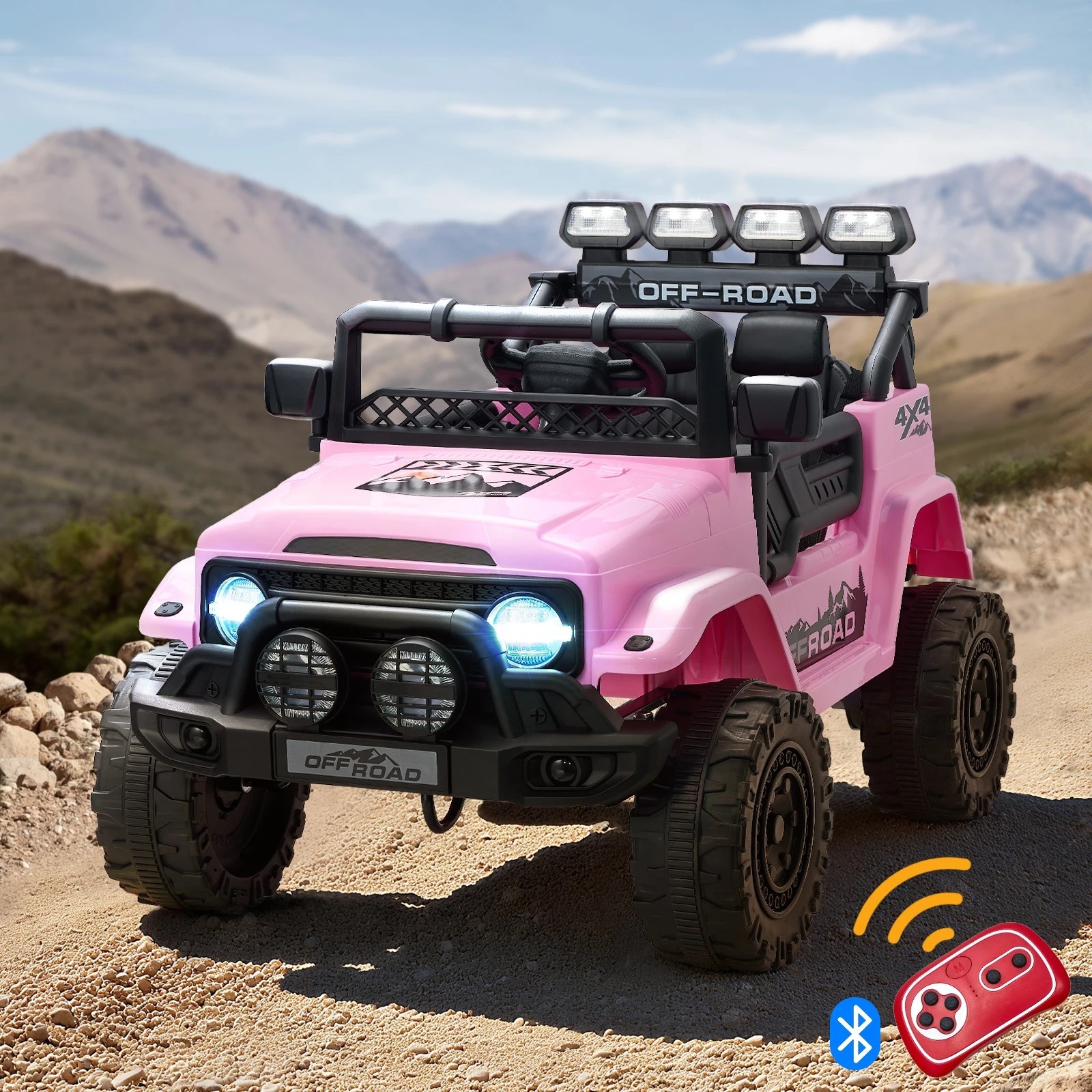 2 Mazam Ride On Car Kids Electric Jeep Bluetooth Light Music Remote Control
 - Pink, 2 of 10