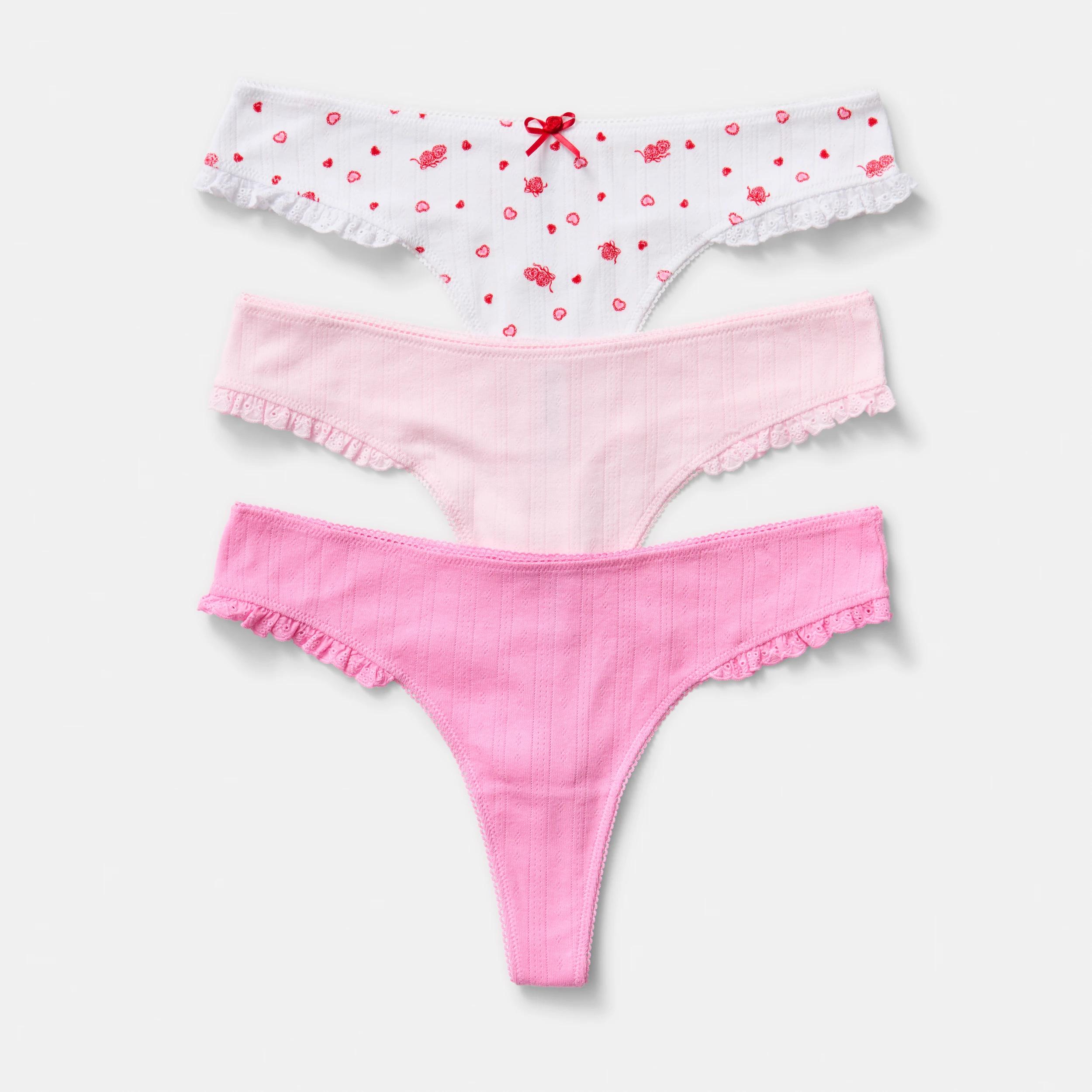 1 3 Pack Pointelle Ruffle G-String Briefs Heart Lock, 1 of 8