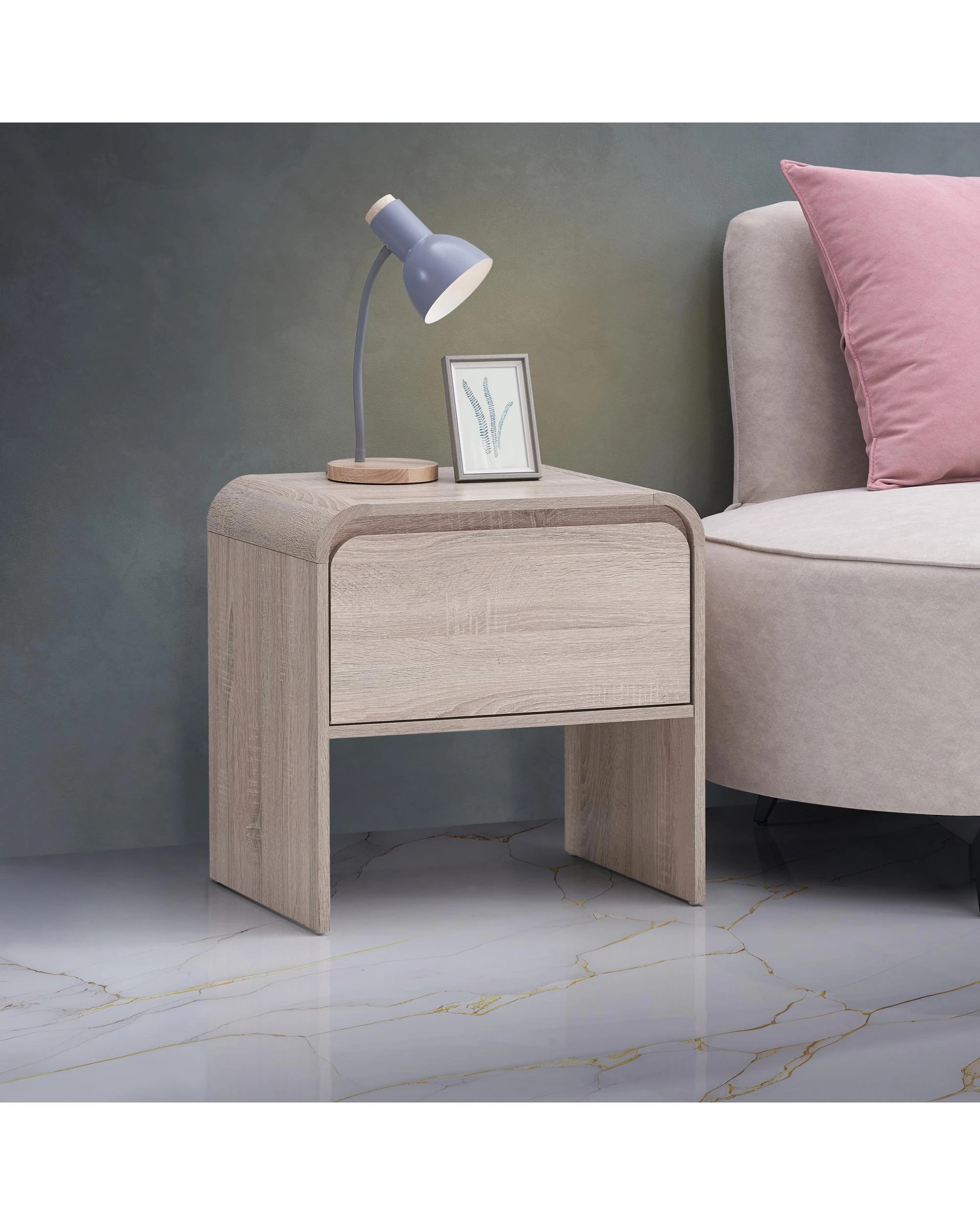 2 Kodu Bedside Unit Nightstand Side Table 1 Drawer Oak - Natural, 2 of 7