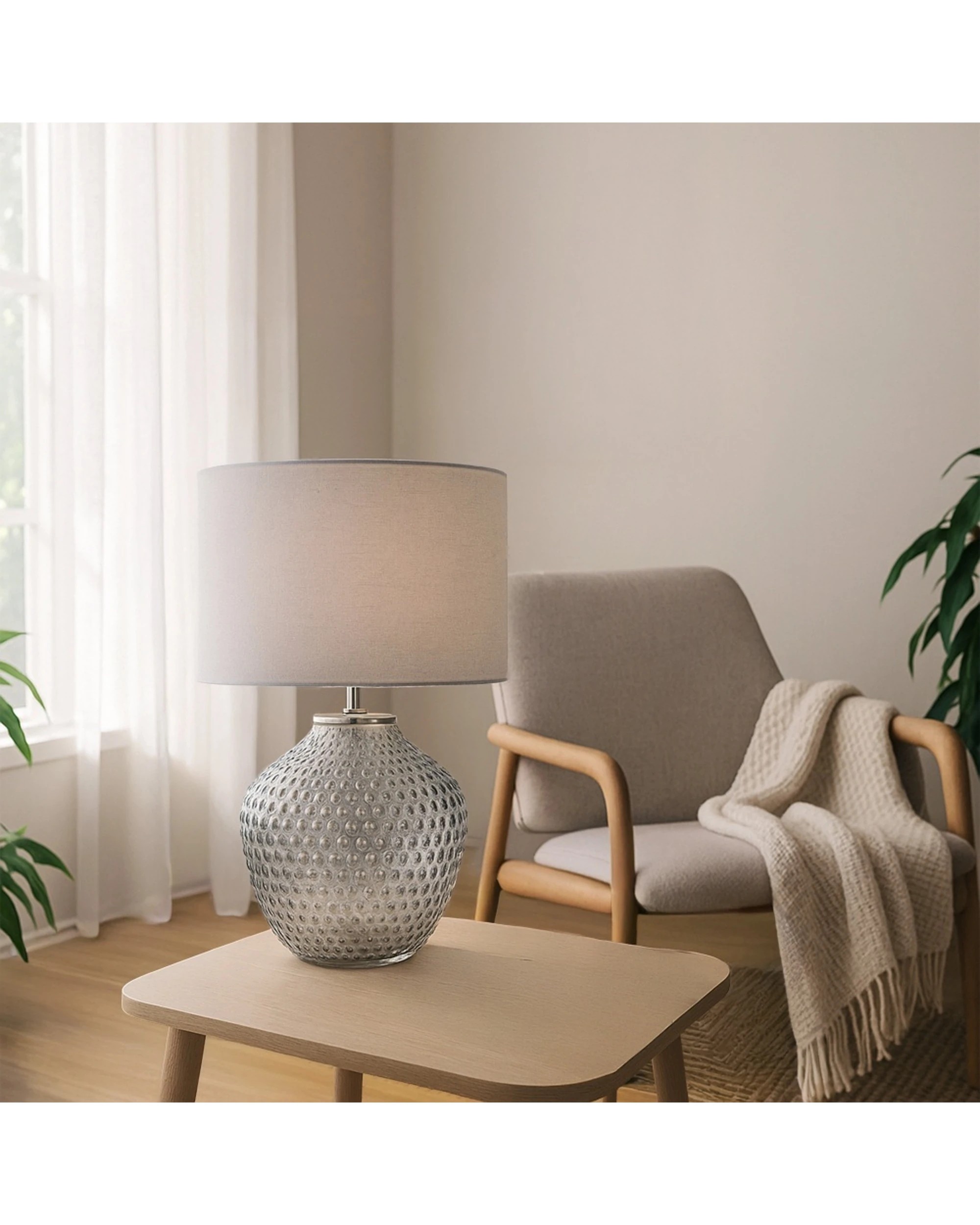4 Urban Style Cassie Table Lamp Textured Glass Base Shade Inline Switch - Grey, 4 of 4