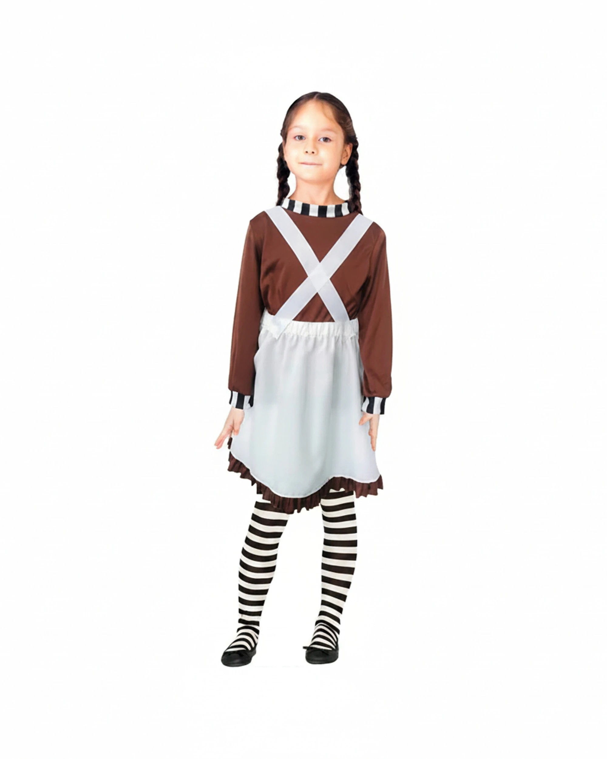 1 JD Party Girls Chocolate Worker Costume Dress Apron Stocking 10-12y - Brown, 1 of 1
