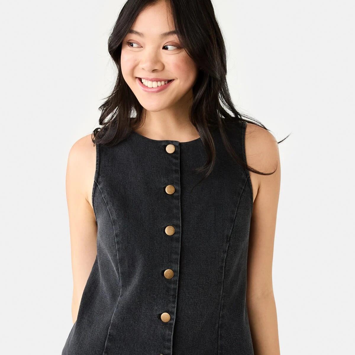 5 Sleeveless Boat Neck Denim Mini Dress BLACK WASH, 5 of 8
