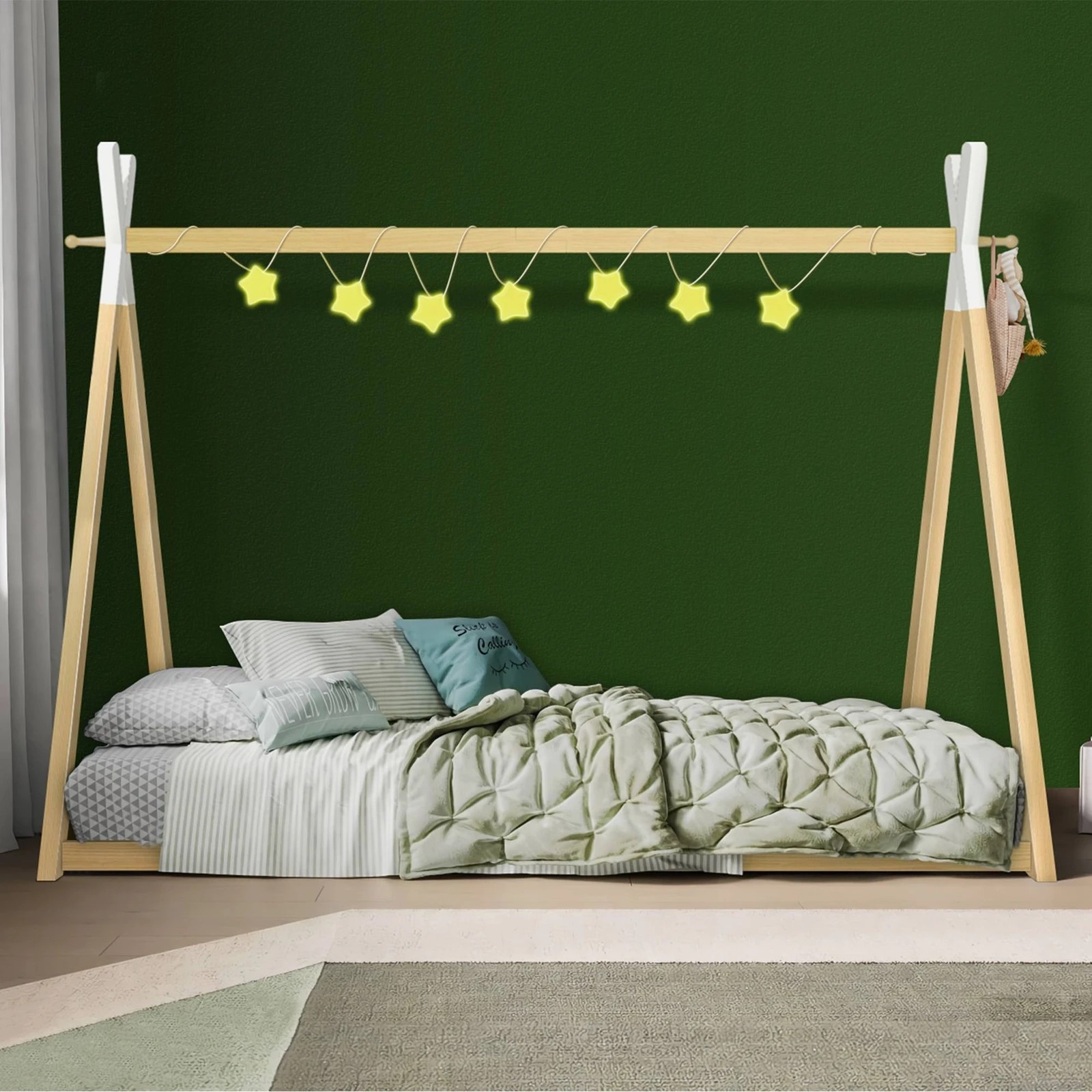 2 Alfordson Bed Frame Wooden Single Timber Teepee House Base Platform Taran - Natural, 2 of 10