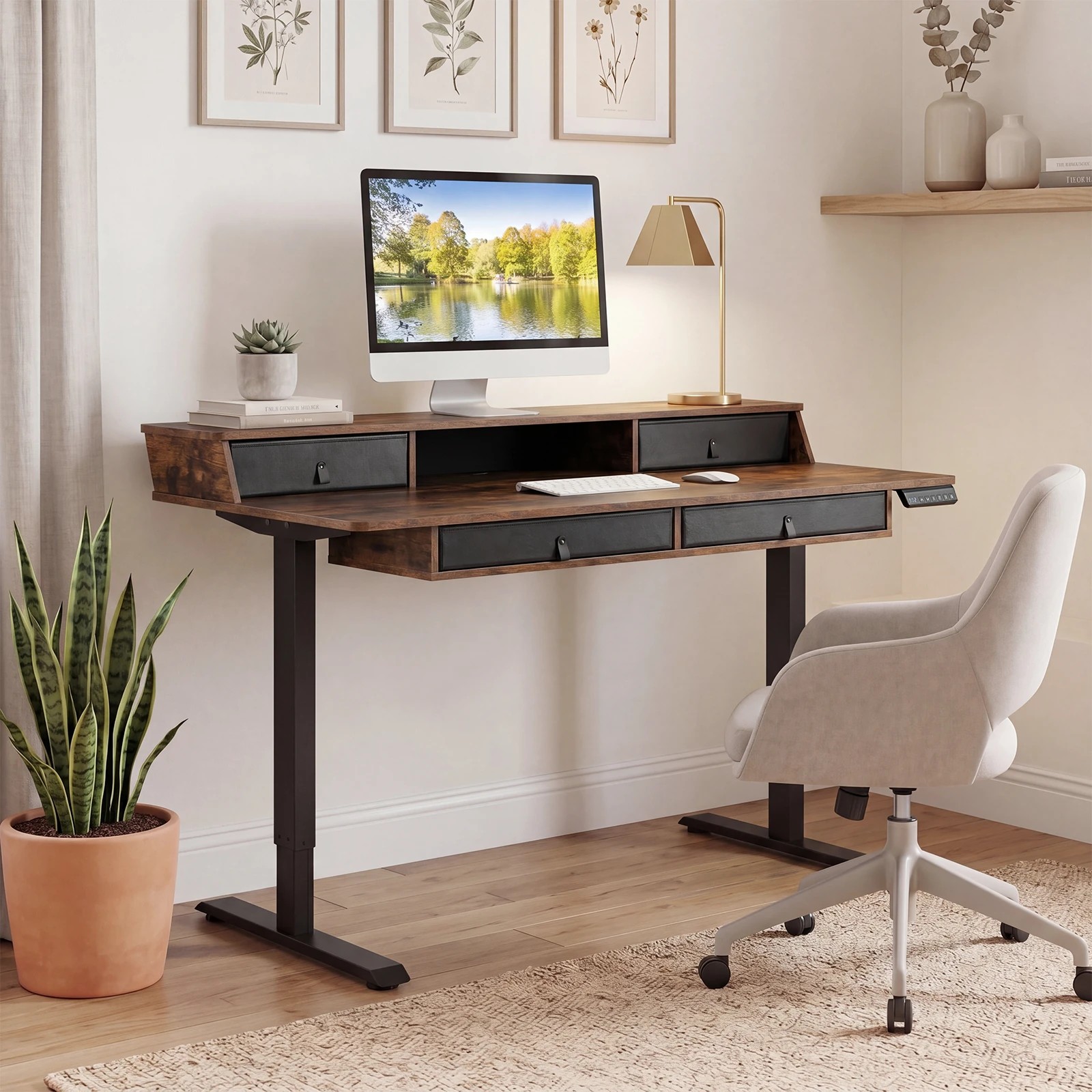 3 Costway 140cm Electric Standing Desk Height Adjustable Stand Up Desk Home Office - Brown, 3 of 6