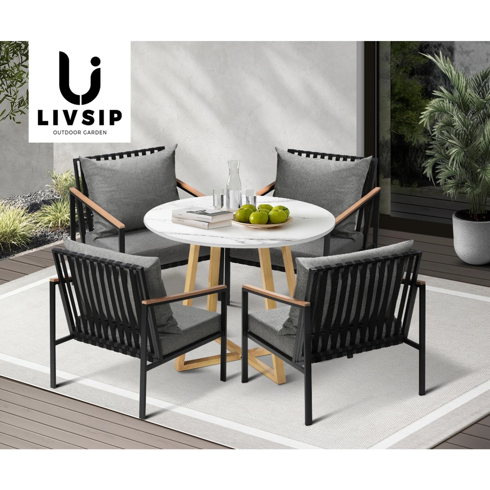 8 Livsip 5 Piece Outdoor Dining Setting Sintered Stone Table Patio Furniture Set
 - Multi, 8 of 10