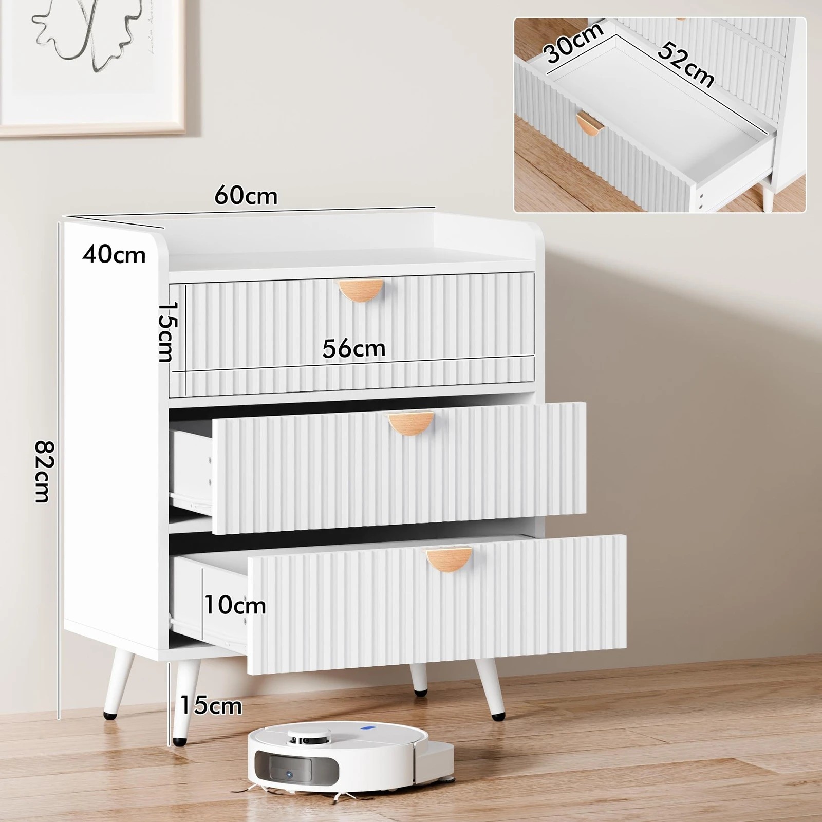 4 Alfordson 3 Chest of Drawers Modern Storage Cabinet Dresser Tallboy - White, 4 of 10