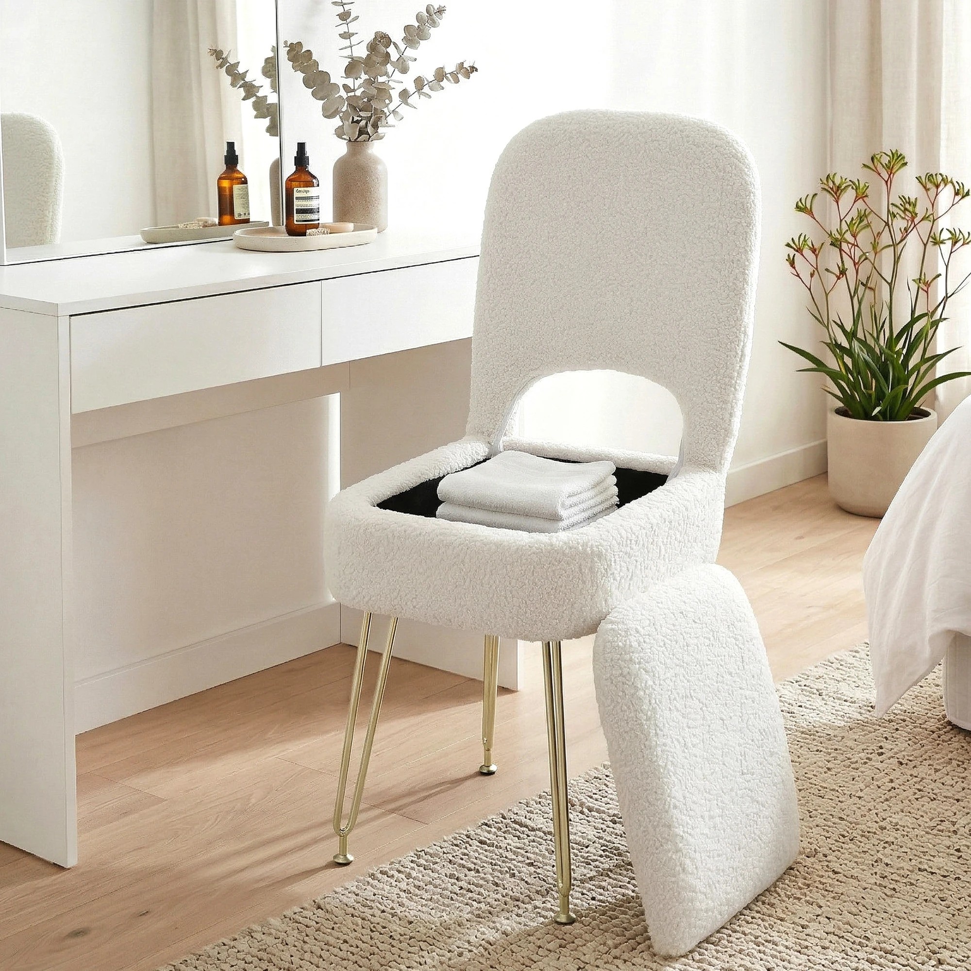 8 Artiss Storage Ottoman Vanity Stool Foot Stool Folding Back - White, 8 of 8