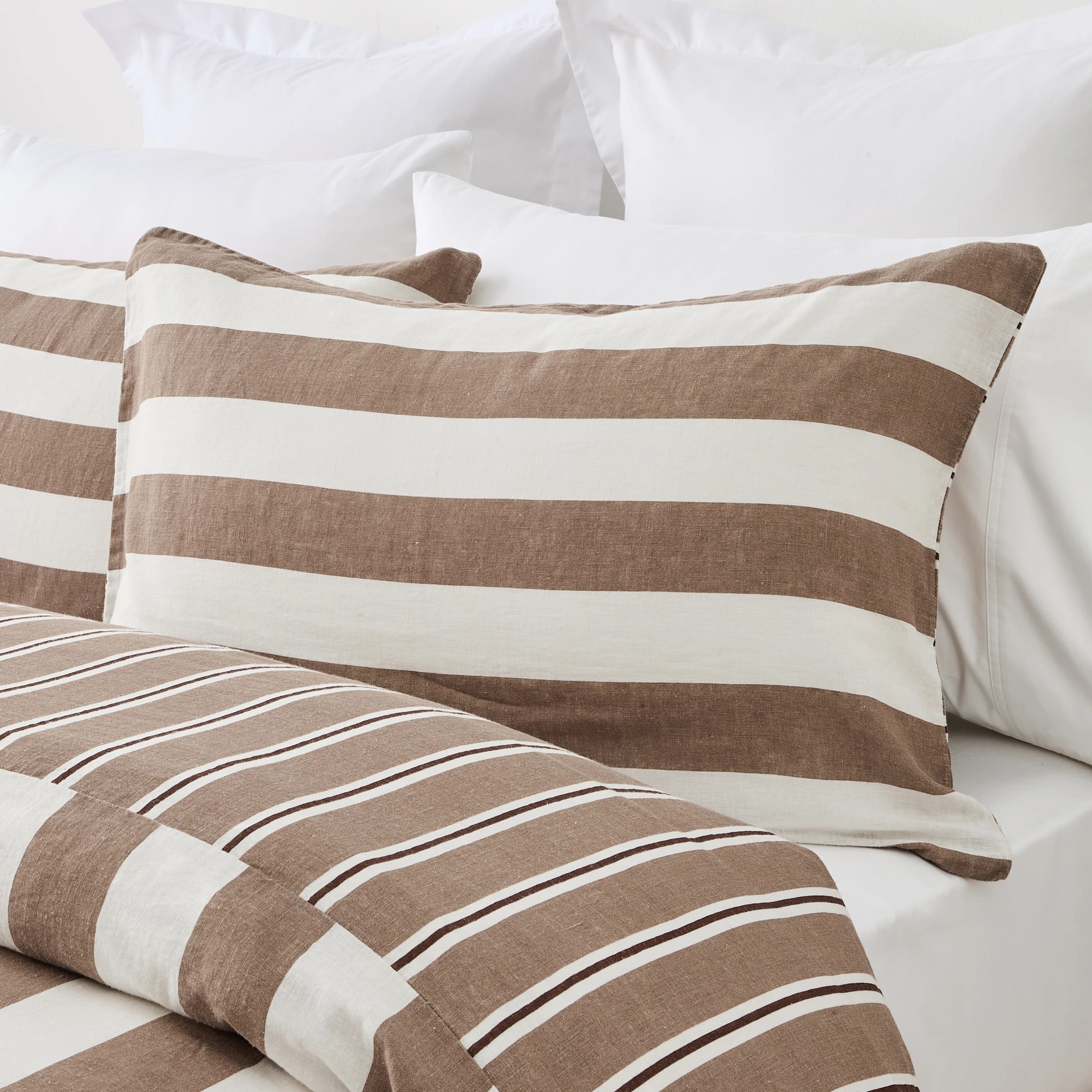 3 Stripe Linen Cotton Reversible Quilt Cover Set - Queen Bed, Tan and Off White, 3 of 8