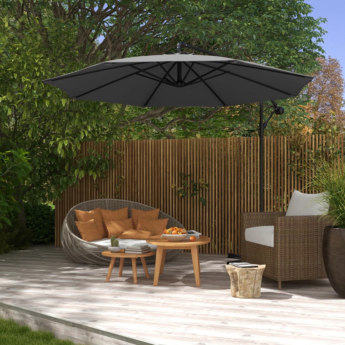 3 Milano Décor 3M Outdoor Umbrella Cantilever With Protective Cover Patio Garden Shade - Grey, 3 of 4