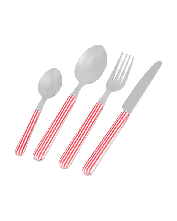 16 Piece Red Stripe Cutlery Set